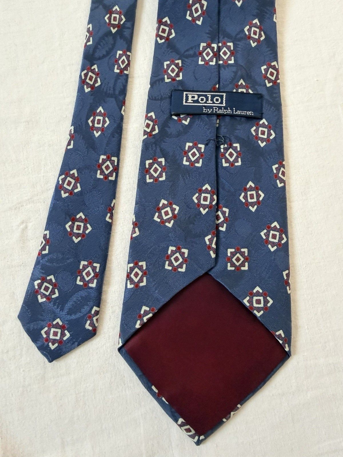 Polo Ralph Lauren Vtg Polo Ralph Lauren Silk Necktie Blue Geometric Floral 55" Size ONE SIZE - 6 Thumbnail