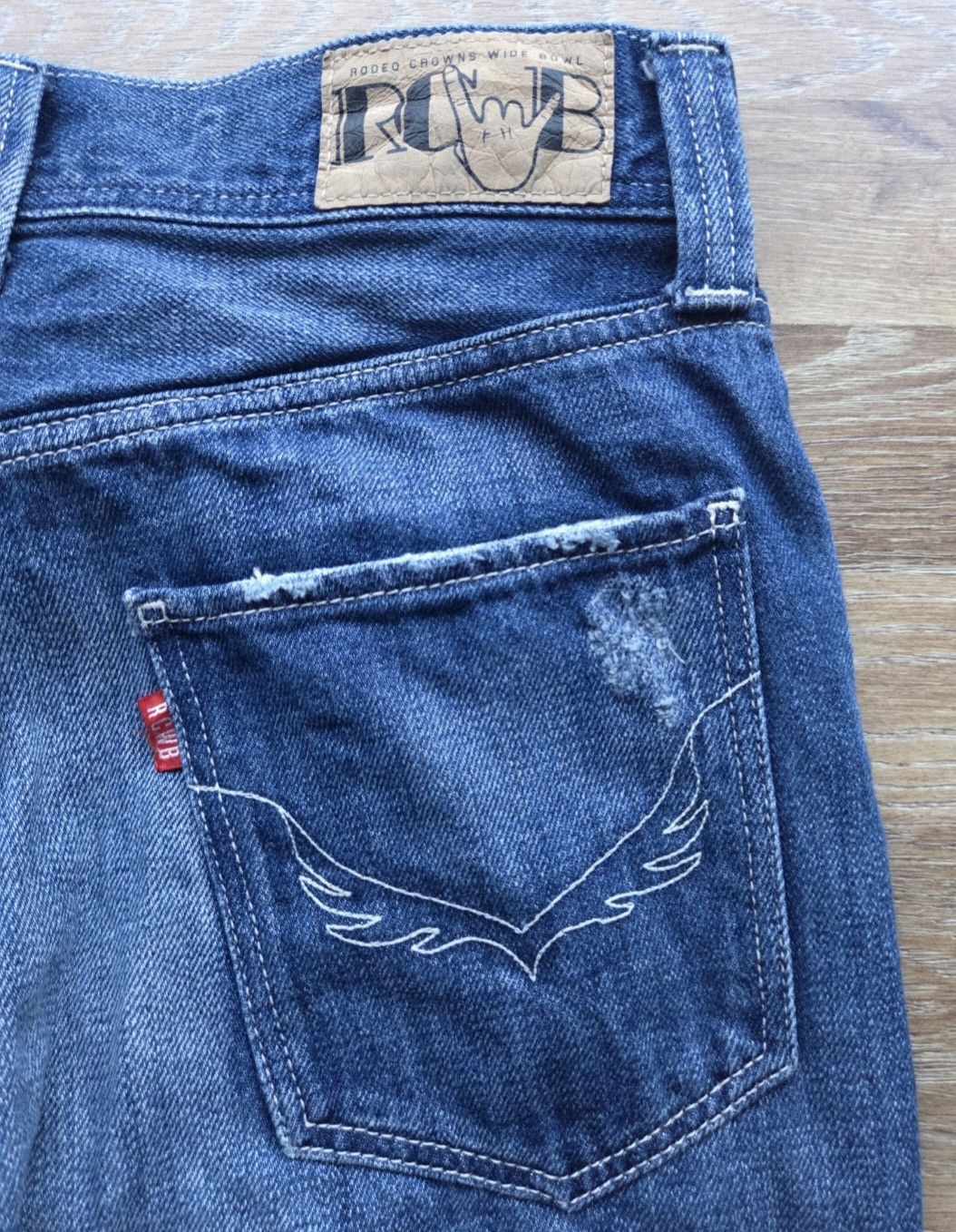 Japanese Brand Distressed Ripped Off RCWB Rodeo Crowns Red Selvedge Denim Size US 30 / EU 46 - 11 Thumbnail