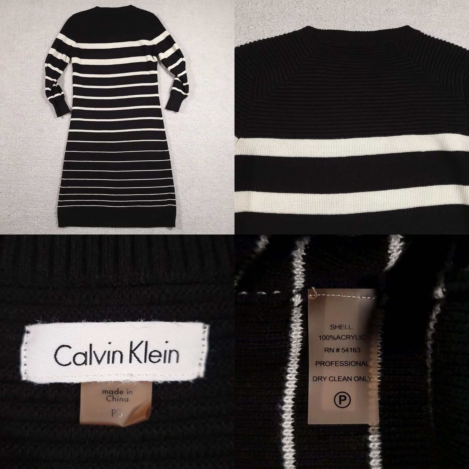 Calvin Klein Calvin Klein Sweater Dress PS Striped Black Knit 3/4 Sleeve Women Small Petite Knitted Knee Length Multicolor Striped Calf? Size S / US 4 / IT 40 - 9 Thumbnail