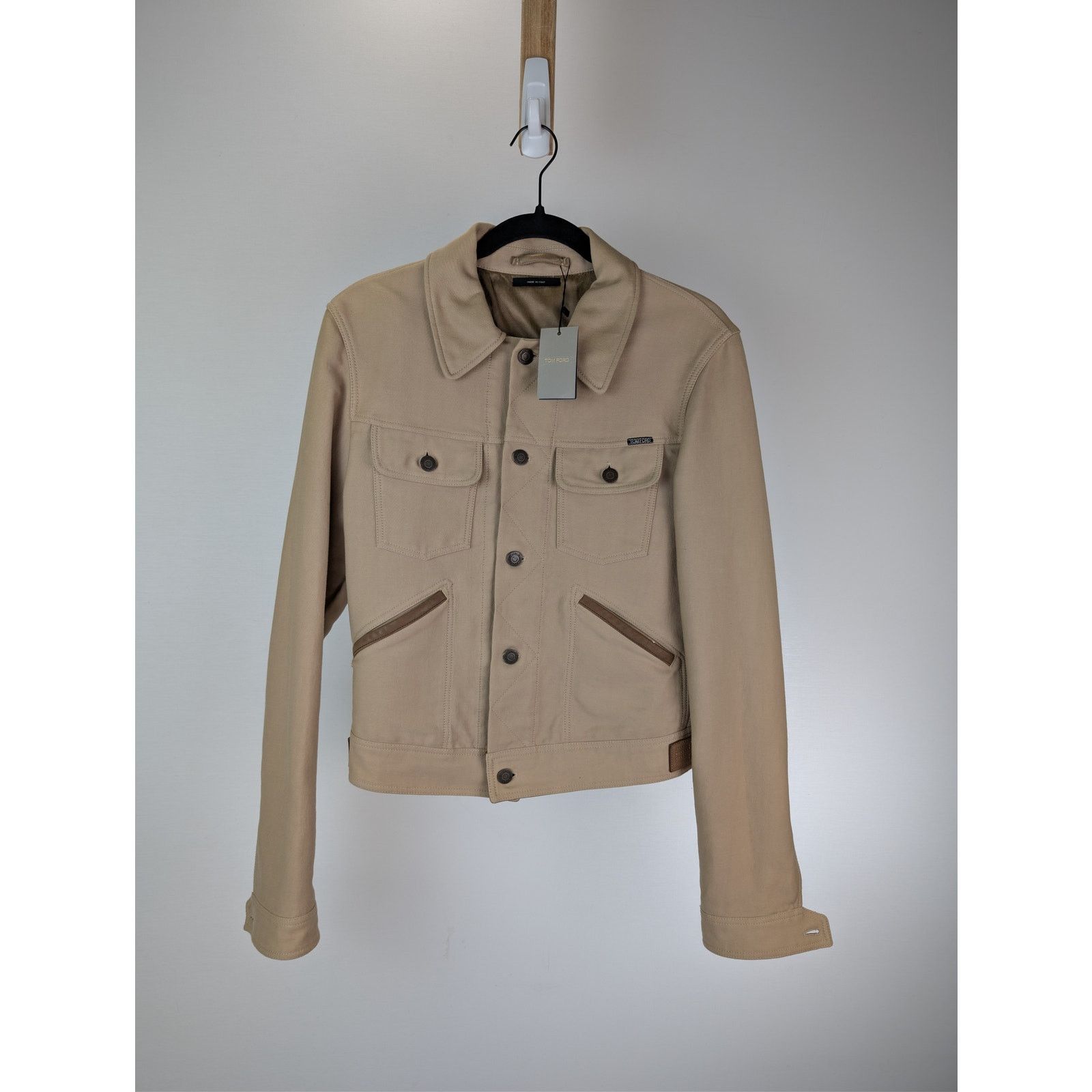 Tom Ford o1rshd1 Stretch Cotton Trucker Jacket in Beige Size US M / EU 48-50 / 2 - 1 Thumbnail