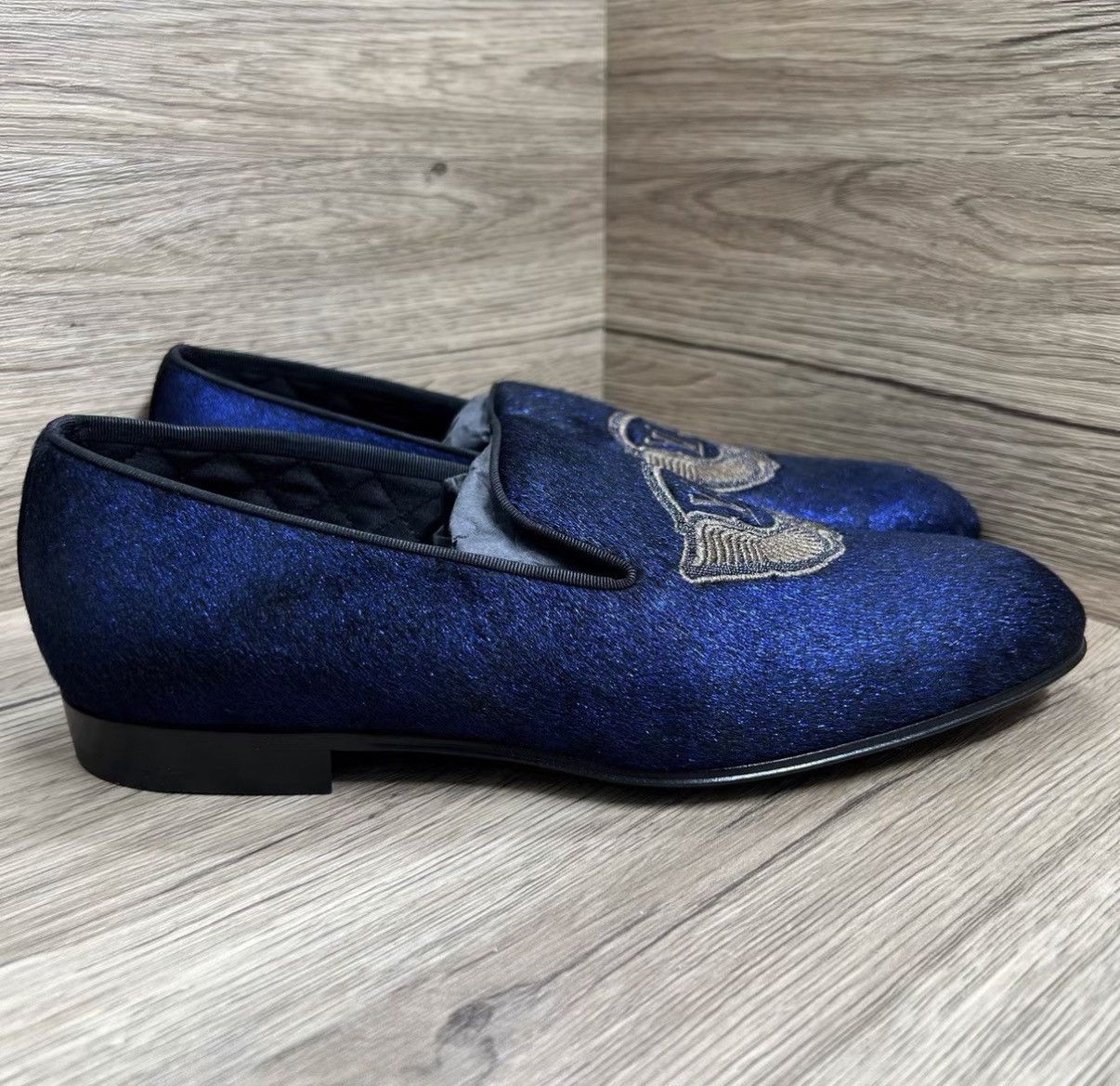 Louis Vuitton Louis Vuitton Auteuil Blue & Gold Embroidered Loafers J41 Size US 7 / EU 40 - 3 Thumbnail