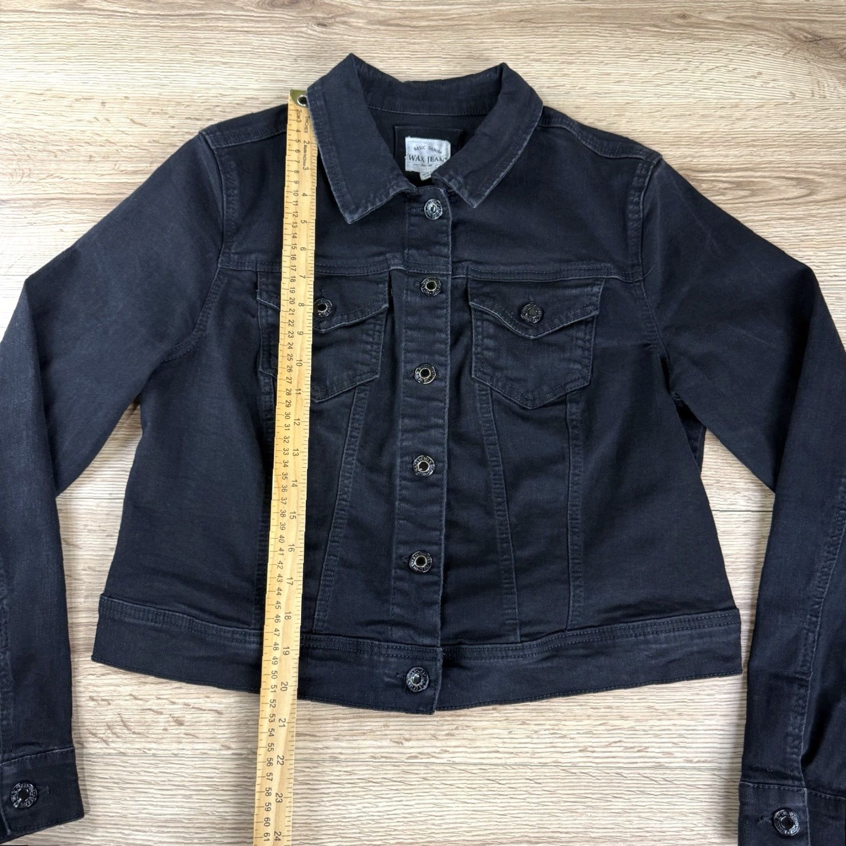 Denime VINTAGE WAX JEAN Black Stretch Denim Crop Jacket Women’s 1XL Size 40" / US 18 - 3 Thumbnail