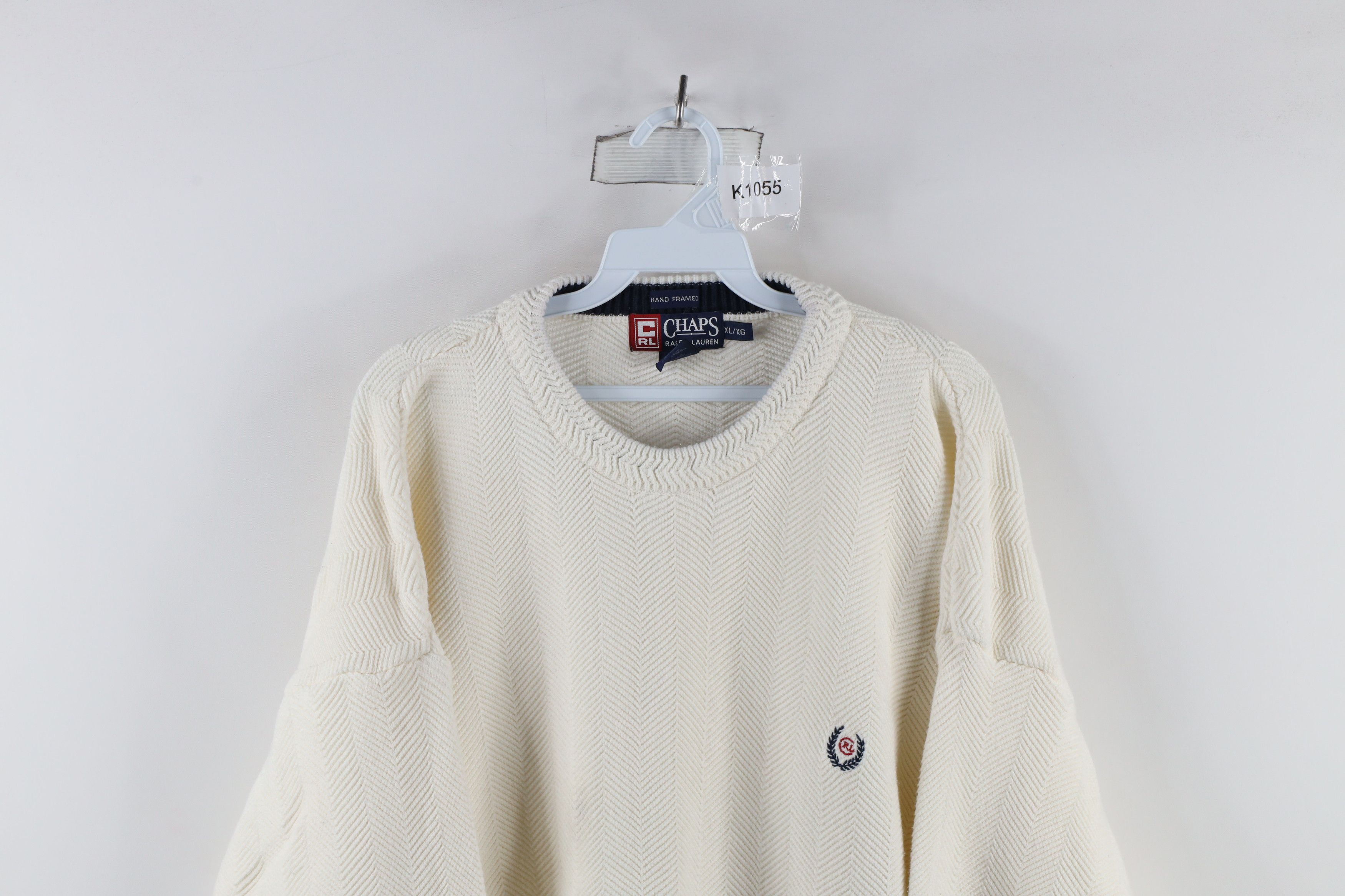 Ralph Lauren × Vintage Vintage 90s Chaps Ralph Lauren Herringbone Sweater White Size US XL / EU 56 / 4 - 2 Thumbnail