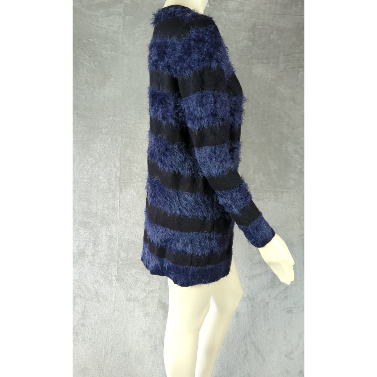 Vintage ROMEO & JULIET COUTURE Cardigan Sweater WOMENS M BLUE Stripe Open Knitted Long Sleeve Round Neck Size M / US 6-8 / IT 42-44 - 5 Thumbnail