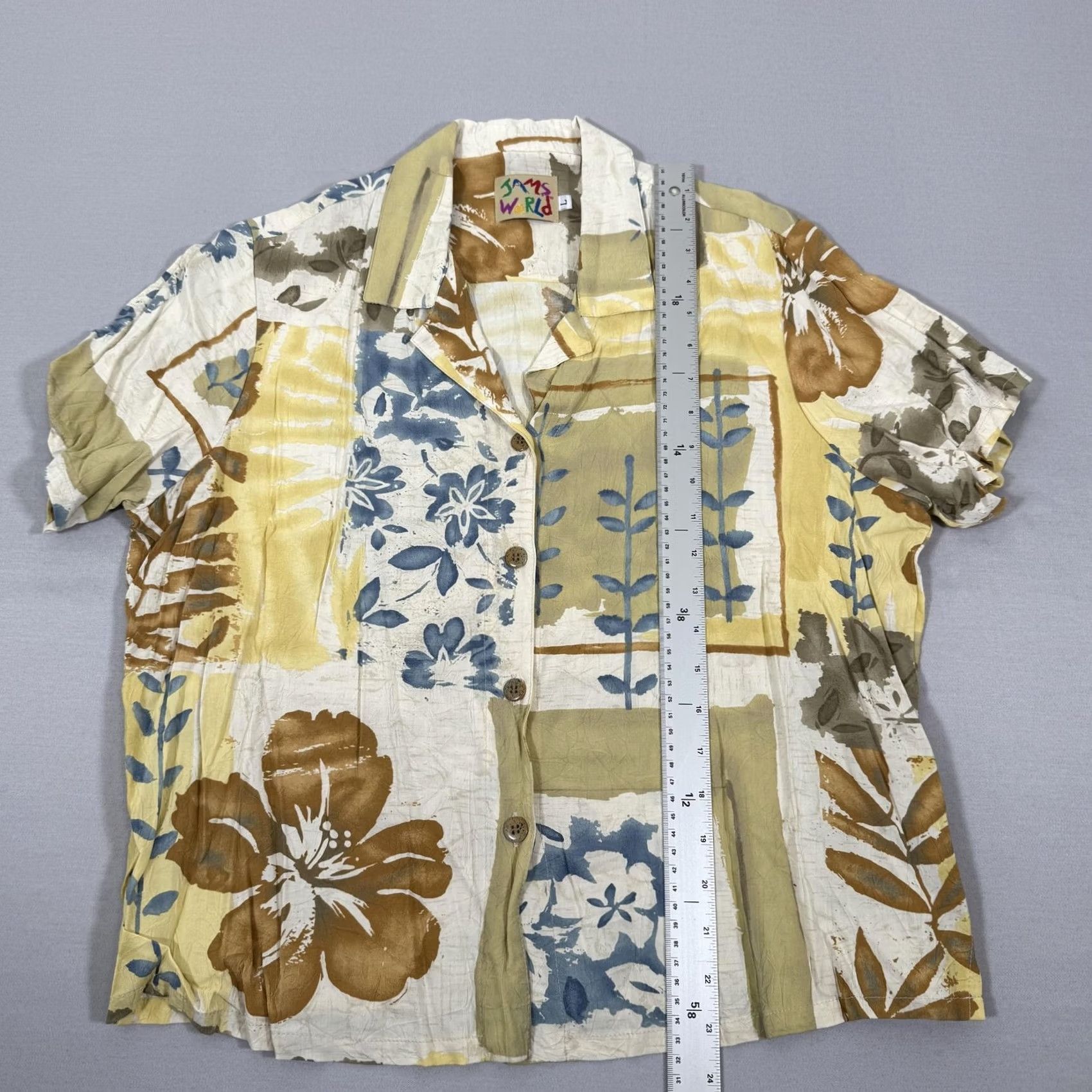 Jams World Jams World Top Womens Large Harvest Button Up Shirt Floral Tropical Rayon Hawaii Size L / US 10 / IT 46 - 6 Thumbnail