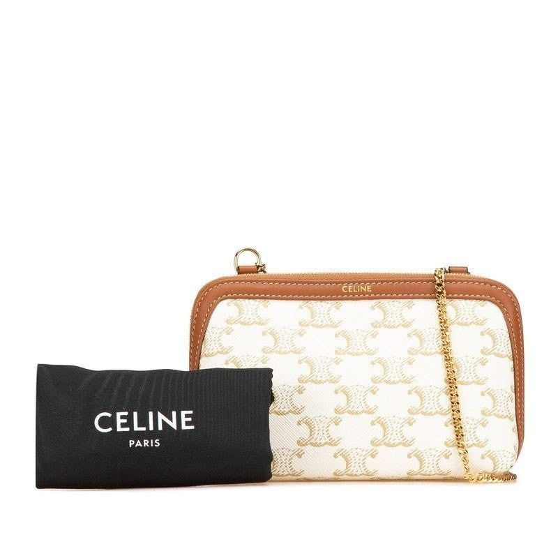 Celine Celine Triomphe Coated Canvas Chain Shoulder Bag White Size ONE SIZE - 3 Thumbnail