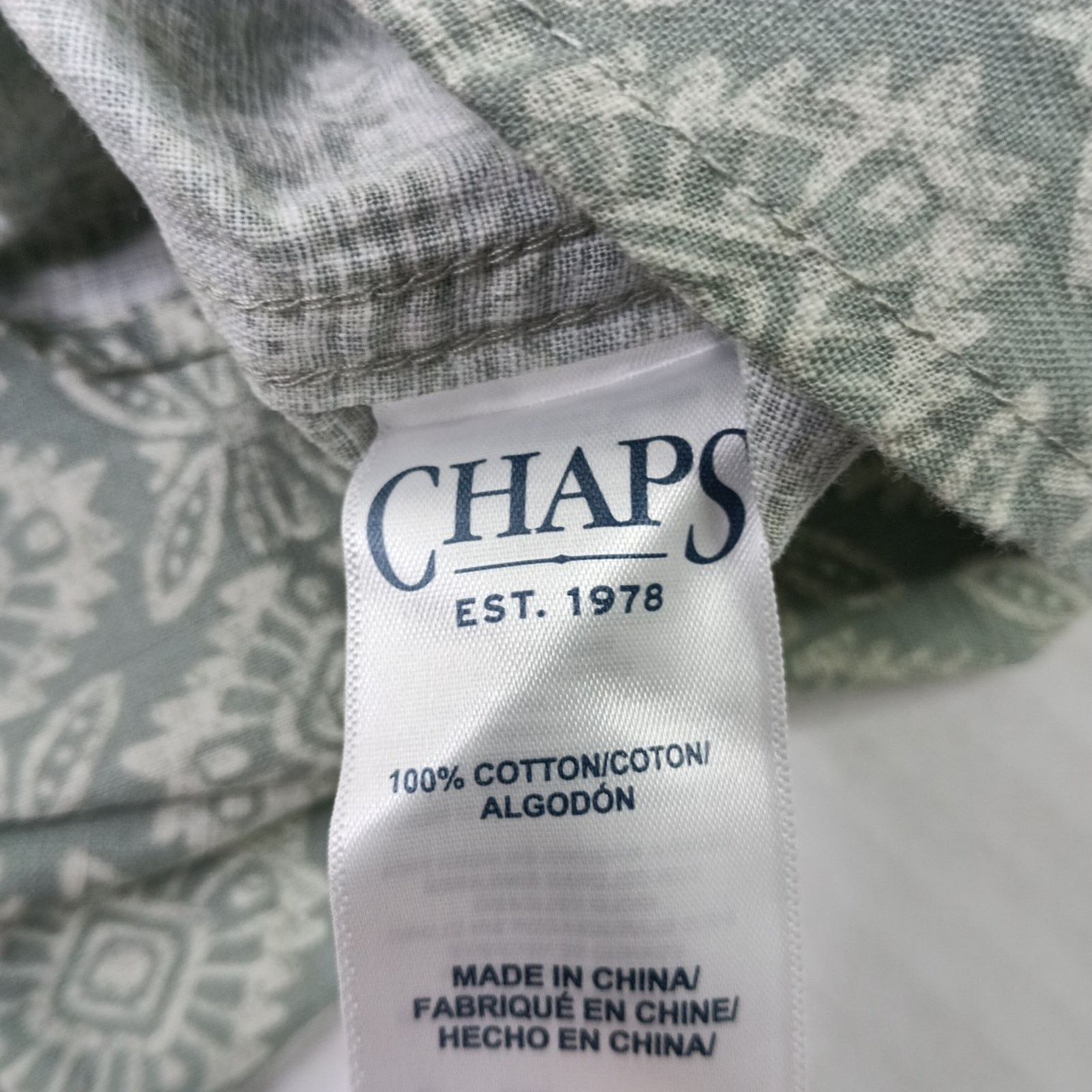 Chaps Chaps Seacoast Chambray Woven Shirt Mens L Green Aztec Print Size US L / EU 52-54 / 3 - 6 Thumbnail