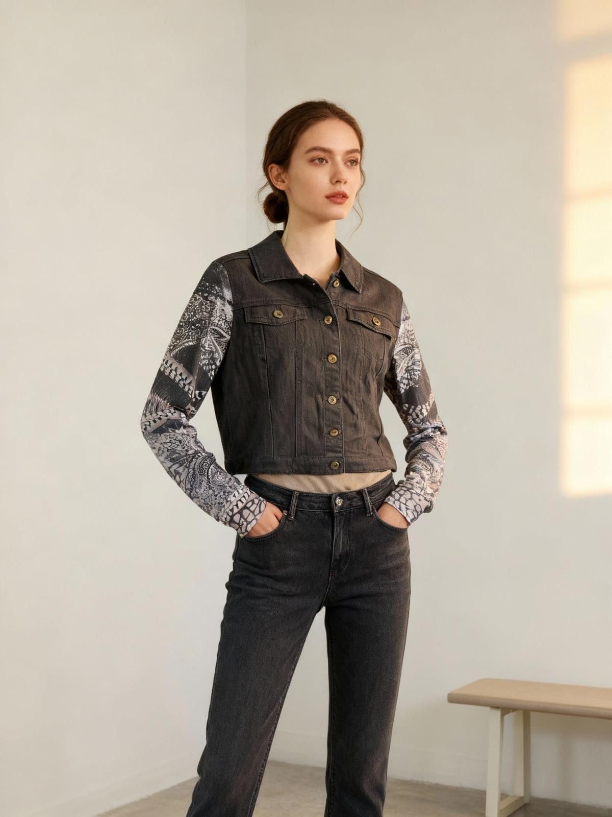 Other One World Women's Utility Jacket with Patterned Sleeves Size L / US 10 / IT 46 - 2 Thumbnail
