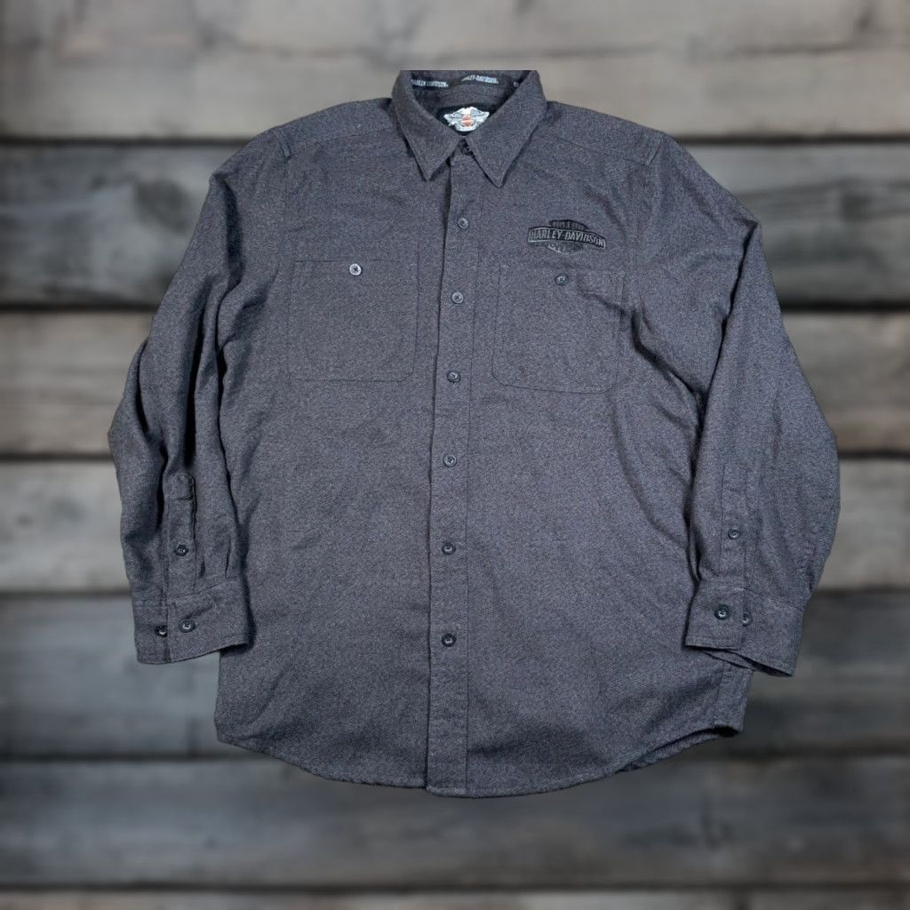 Harley Davidson VINTAGE Harley-Davidson Flannel Shirt Adult M Dark Gray Lightweight Embroidered Size US M / EU 48-50 / 2 - 1 Thumbnail