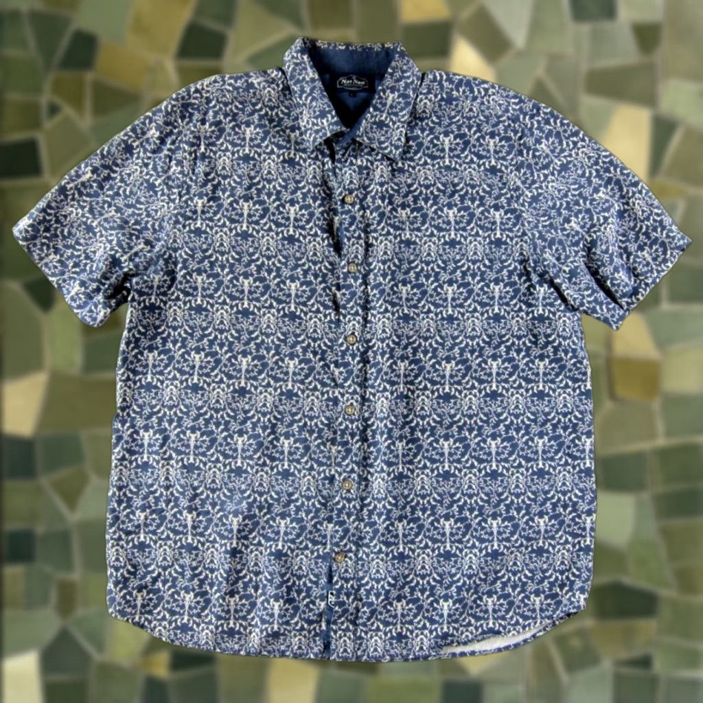 Nat Nast Nat Nast Shirt Men Large 100% Silk Blue White Floral Button Down Short Sleeve Size US L / EU 52-54 / 3 - 1 Thumbnail