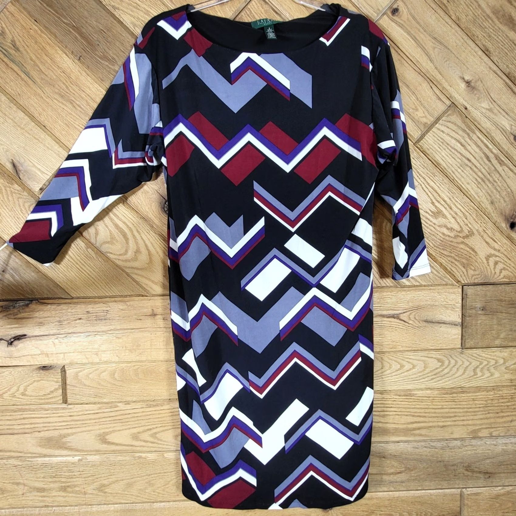 Ralph Lauren Lauren Ralph Lauren Sheath Dress Womens 2 Geometric Chevron Print Black Multicolor Jersey Knit Office Workwear Mod Size XS / US 0-2 / IT 36-38 - 3 Thumbnail