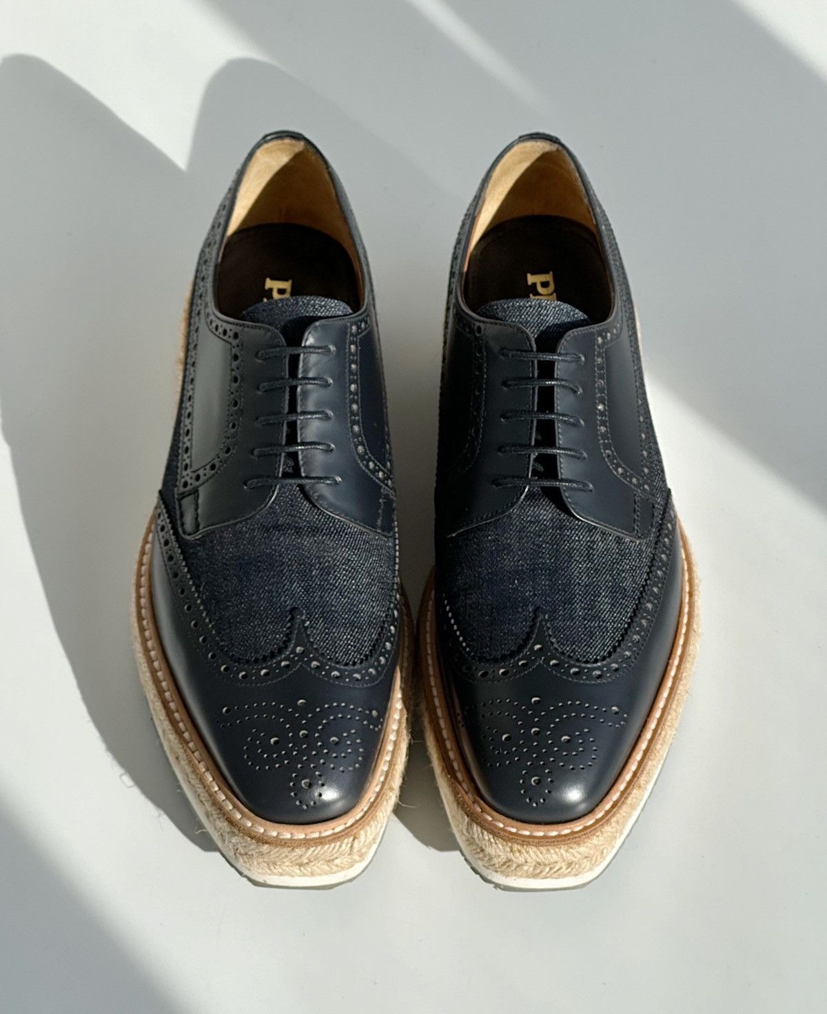 Prada PRADA 2015 Denim Platform Brogues Shoes 2EG015 runway punk Size US 9 / EU 42 - 1 Thumbnail