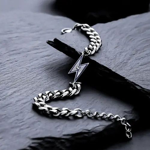 Jewelry Silver Chain Lightning Bolt Bracelet, Chunky Link Bracelet Size ONE SIZE - 3 Thumbnail