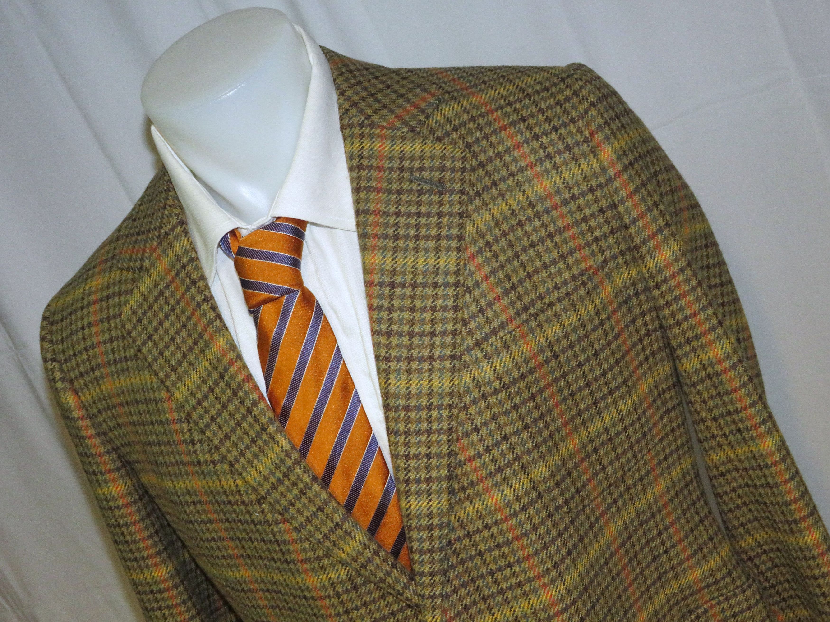 Savile Row B. Burstow Brown Gun Check Plaid Two Button Sport Coat Size 40L - 4 Thumbnail