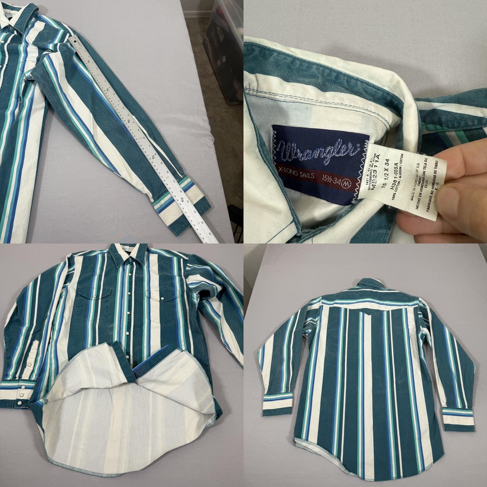 Wrangler VINTAGE Wrangler Shirt Men Medium Brushpopper Stripe Western Pearl Snap 90s Work Size US M / EU 48-50 / 2 - 8 Thumbnail