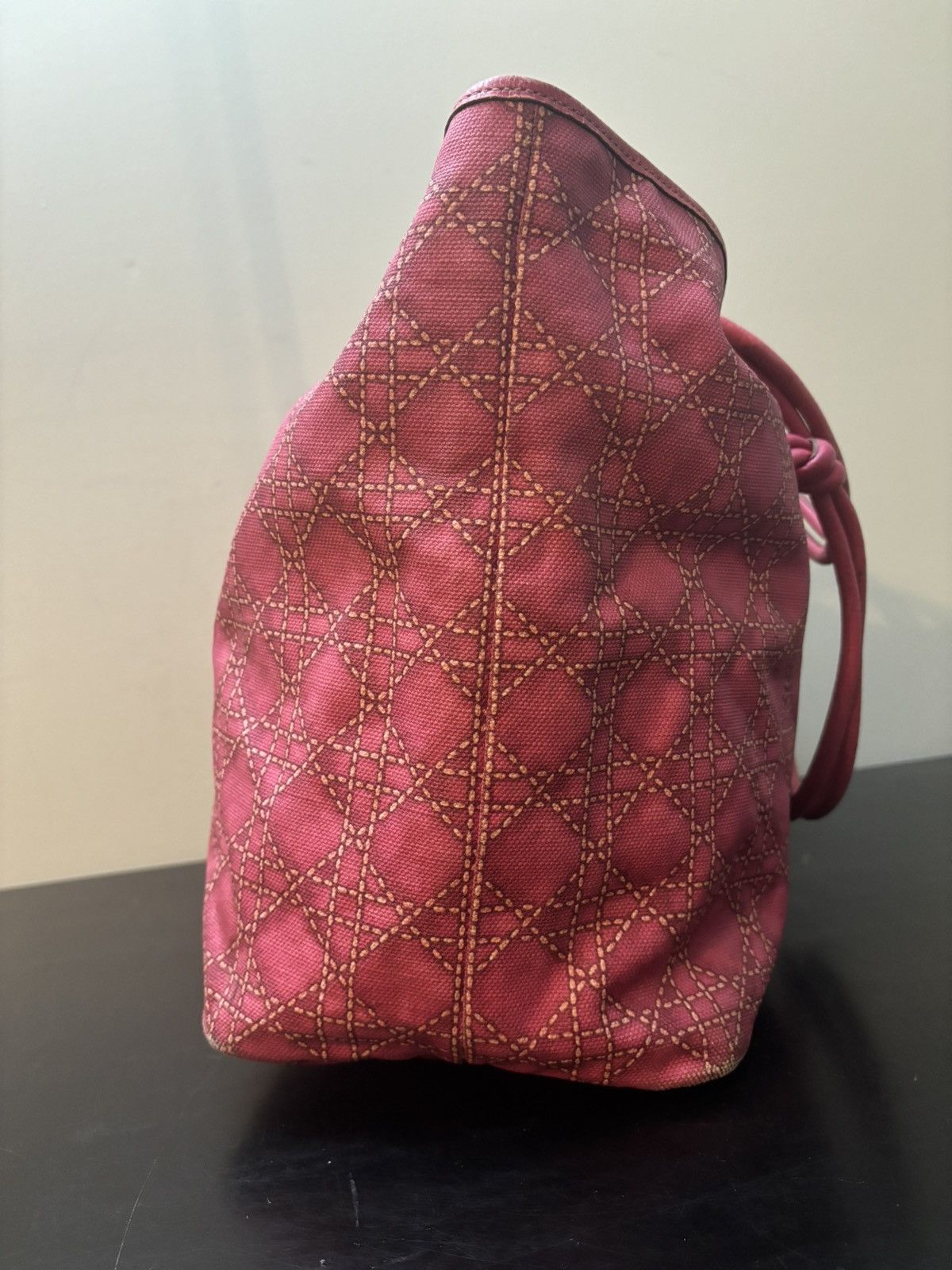Christian Dior Lady Dior Cannage Print Canvas Tote Bag Pink