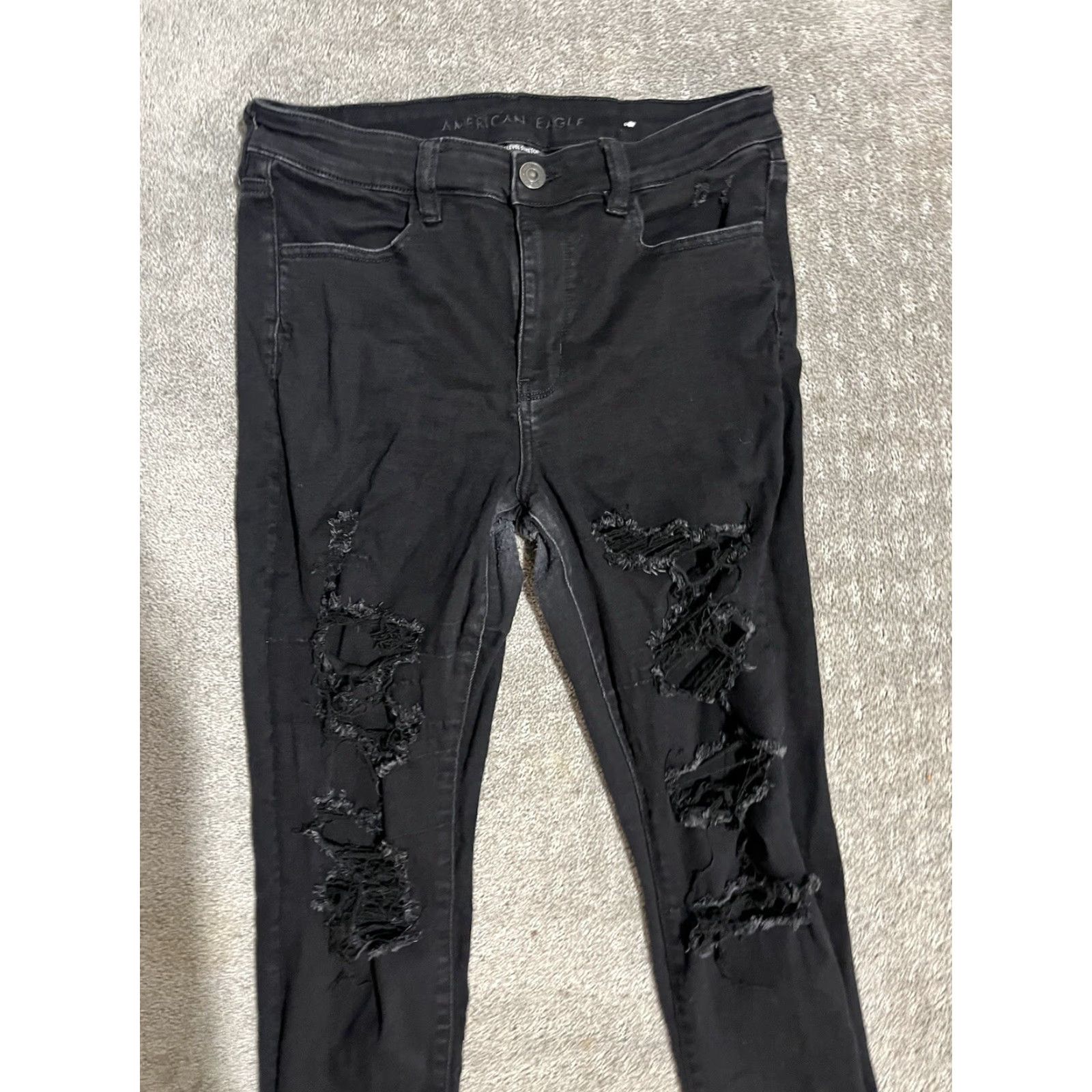 American Eagle Outfitters AMERICAN EAGLE Black Super Stretch Jegging Pants Women Size 12 Regular Solid Denim Size 34" / US 12 / IT 48 - 2 Thumbnail