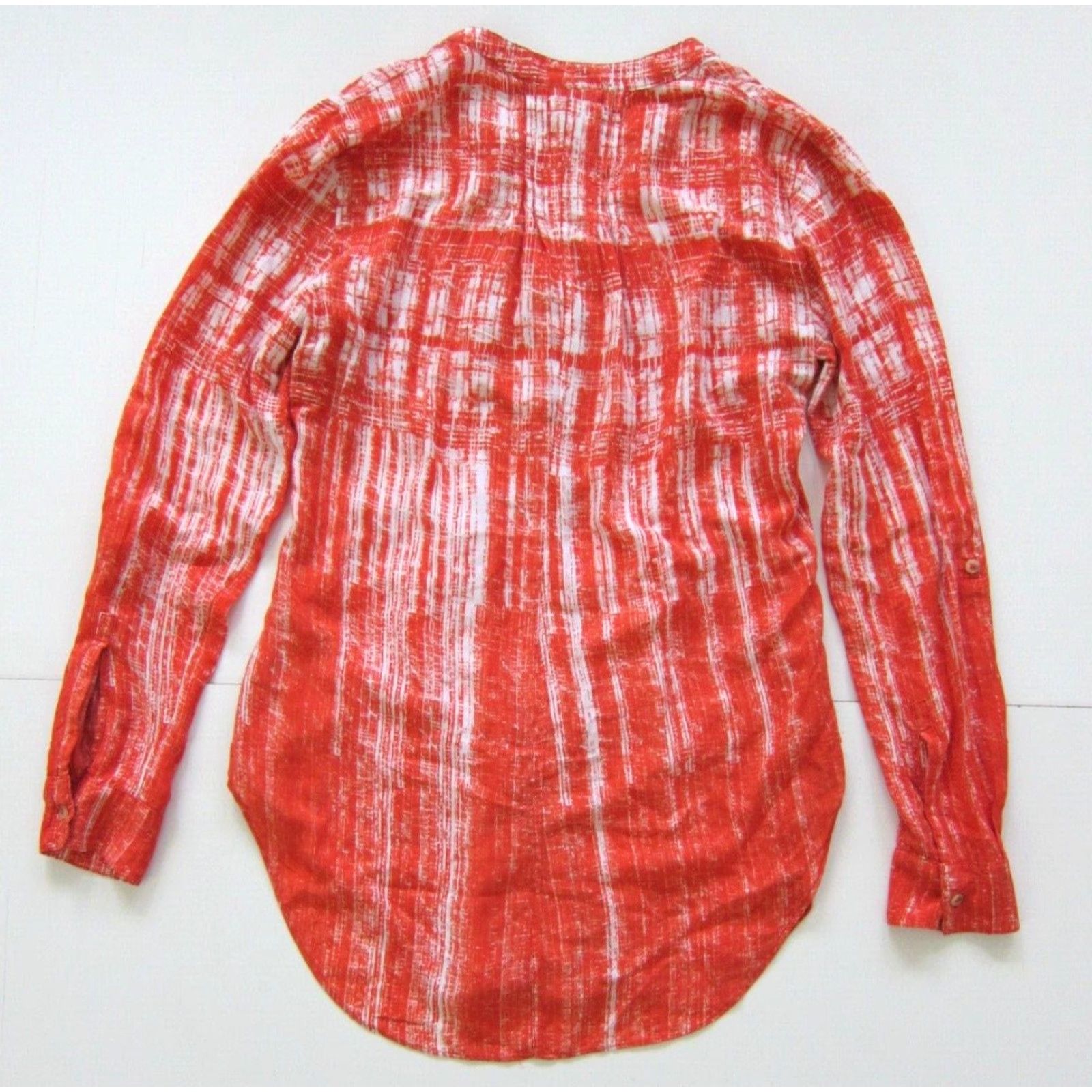 Vintage Maeve Blouse 100% Rayon Orange White Tie Dye Button Down Long Sleeve Women Size 4 Size S / US 4 / IT 40 - 2 Thumbnail