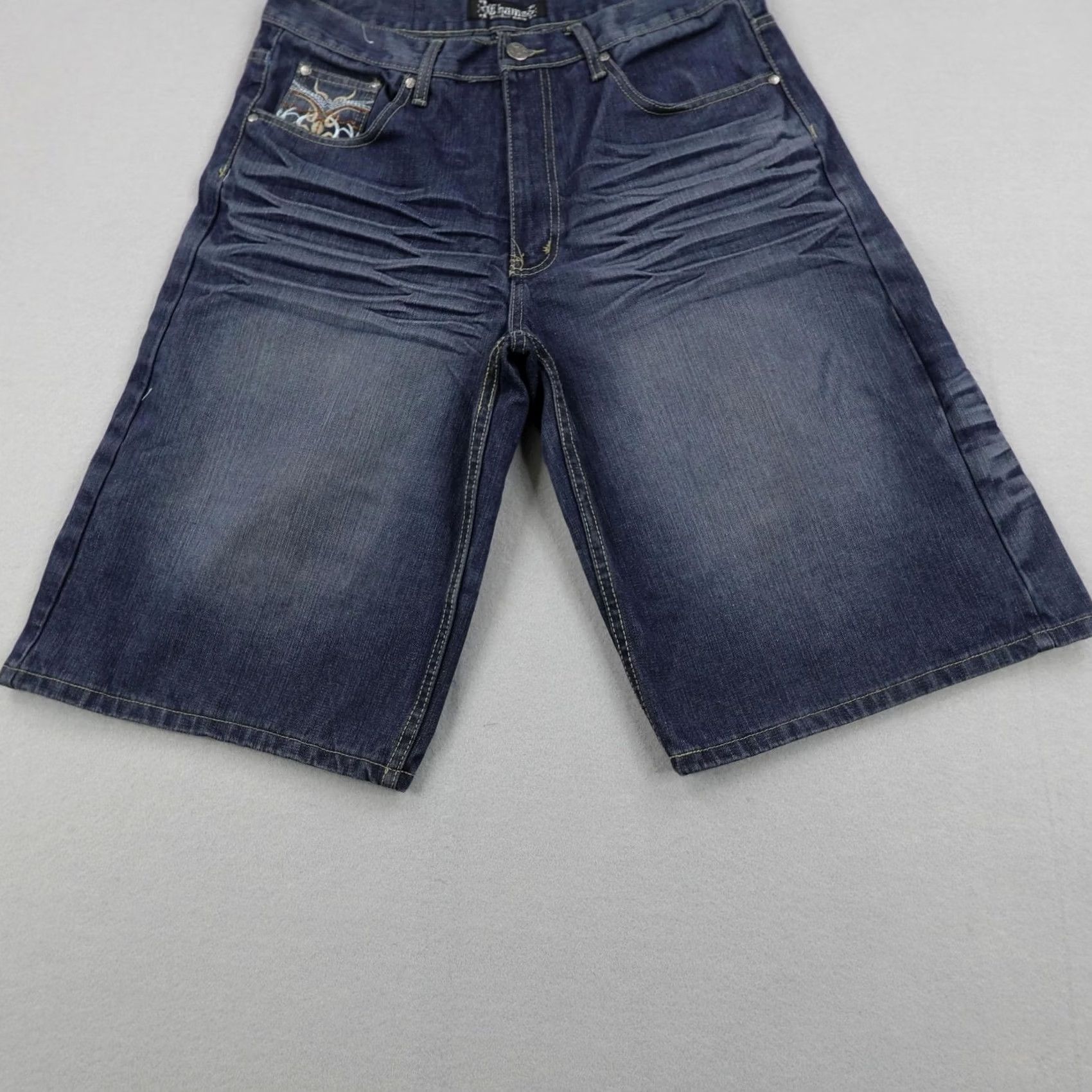 Vintage VINTAGE Chams Shorts Mens 34 Blue Denim Jean Jorts Baggy Loose Embroidered Y K Size US 34 / EU 50 - 3 Thumbnail