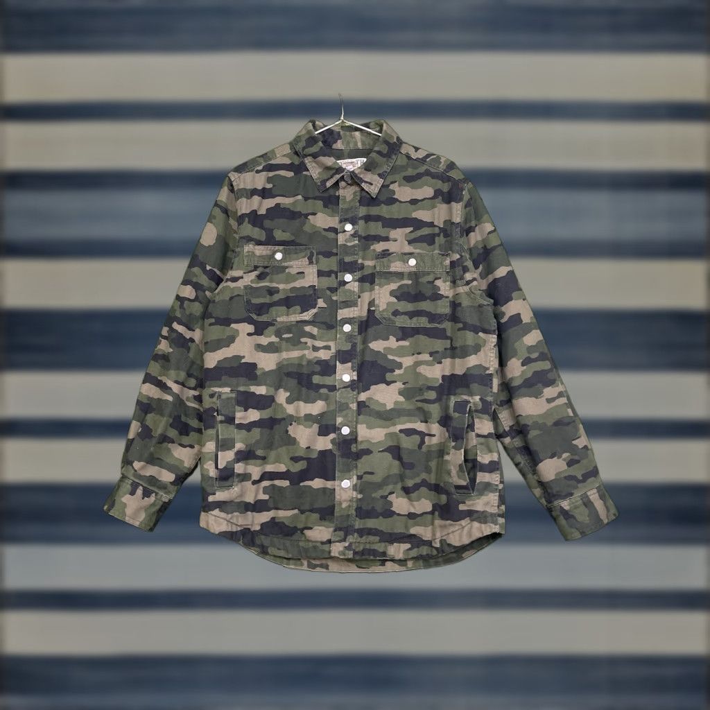 CO Duluth Shirt Mens Medium Utility Jacket Green Camo Snap Shacket Vintage Button-Up Camouflage Canvas Cotton Workwear 90s Mens Size US M / EU 48-50 / 2 - 1 Thumbnail