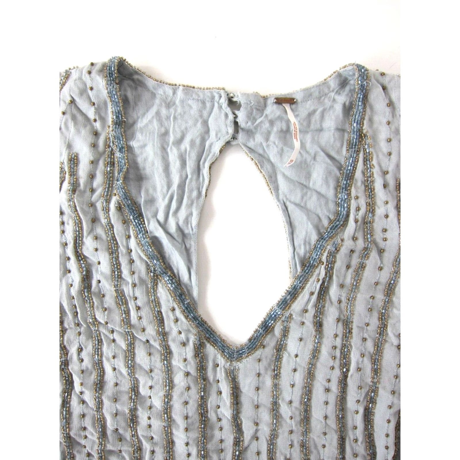 Free People Free People Shift Dress XS Blue Beaded Long Sleeve V-Neck Mini/Short Dress XS Womens Fashion Casual Formal Holiday Party Size XS / US 0-2 / IT 36-38 - 5 Thumbnail