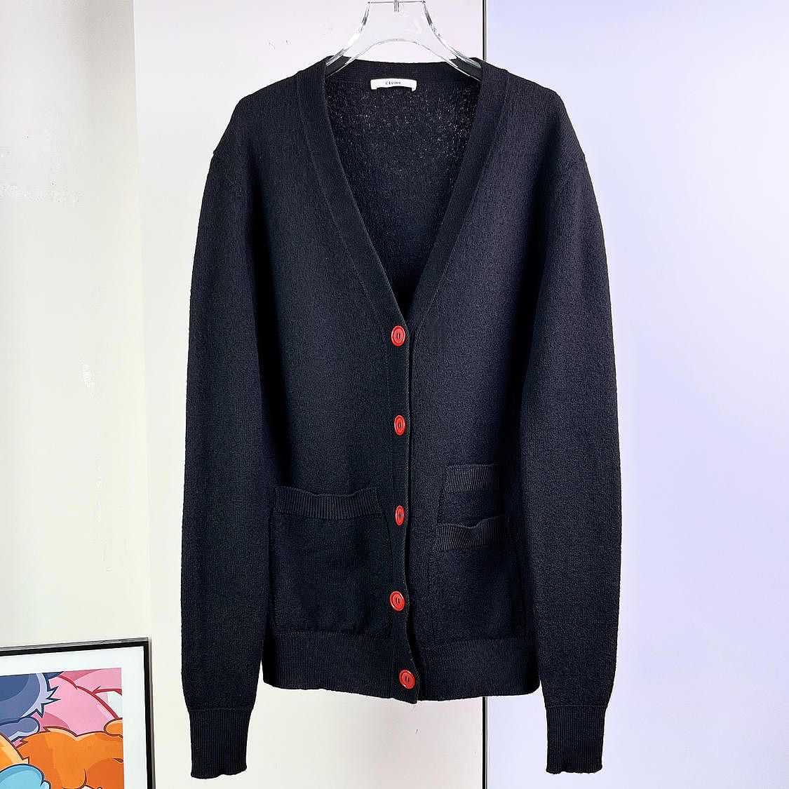 Celine Celine Black Wool V-Neck Cardigan Size S Size S / US 4 / IT 40 - 1 Thumbnail