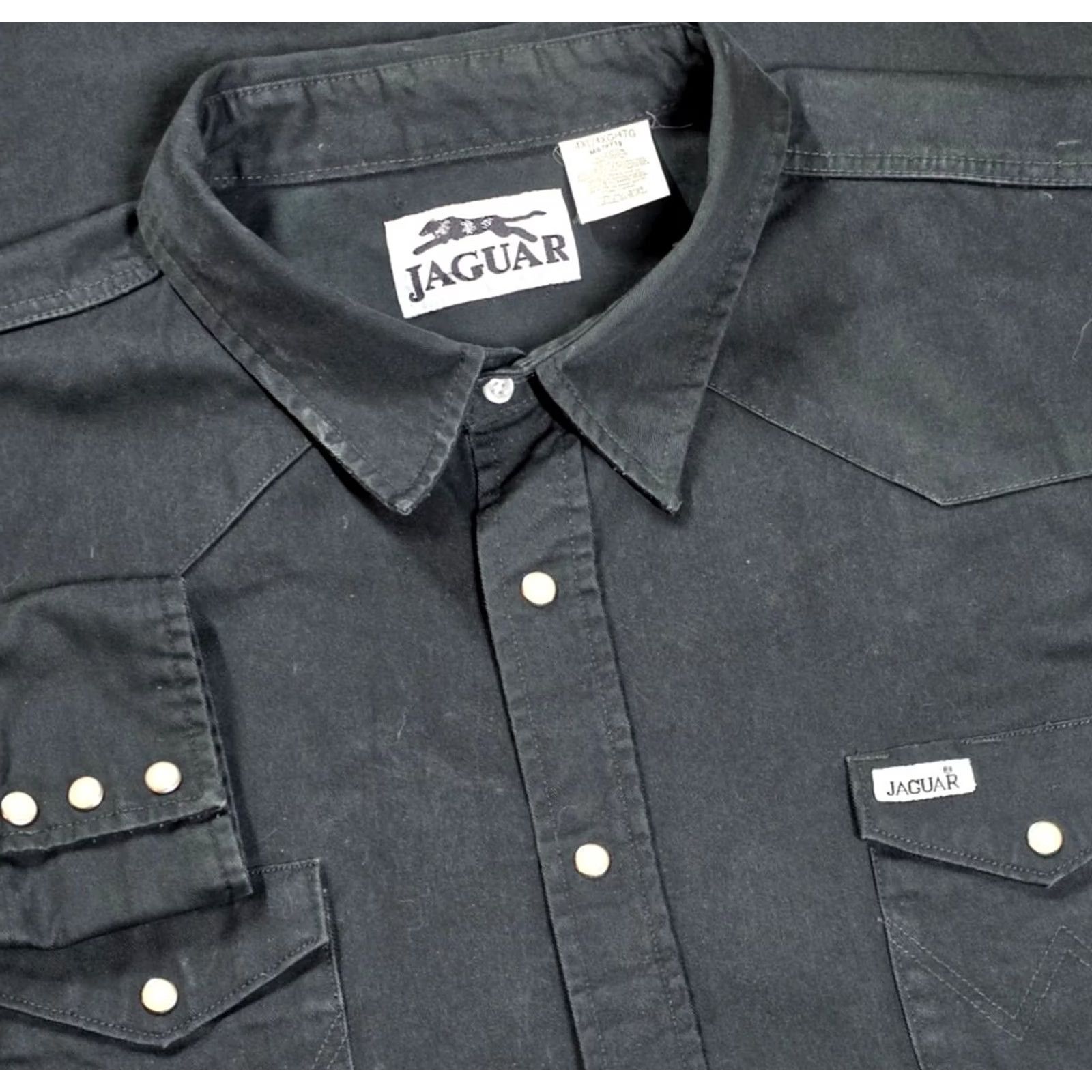 Vintage Jaguar Shirt Mens 4XL Dark Gray Twill Long Sleeve Western Snap Heavy Workwear Shirt Size US XXL / EU 58 / 5 - 2 Thumbnail