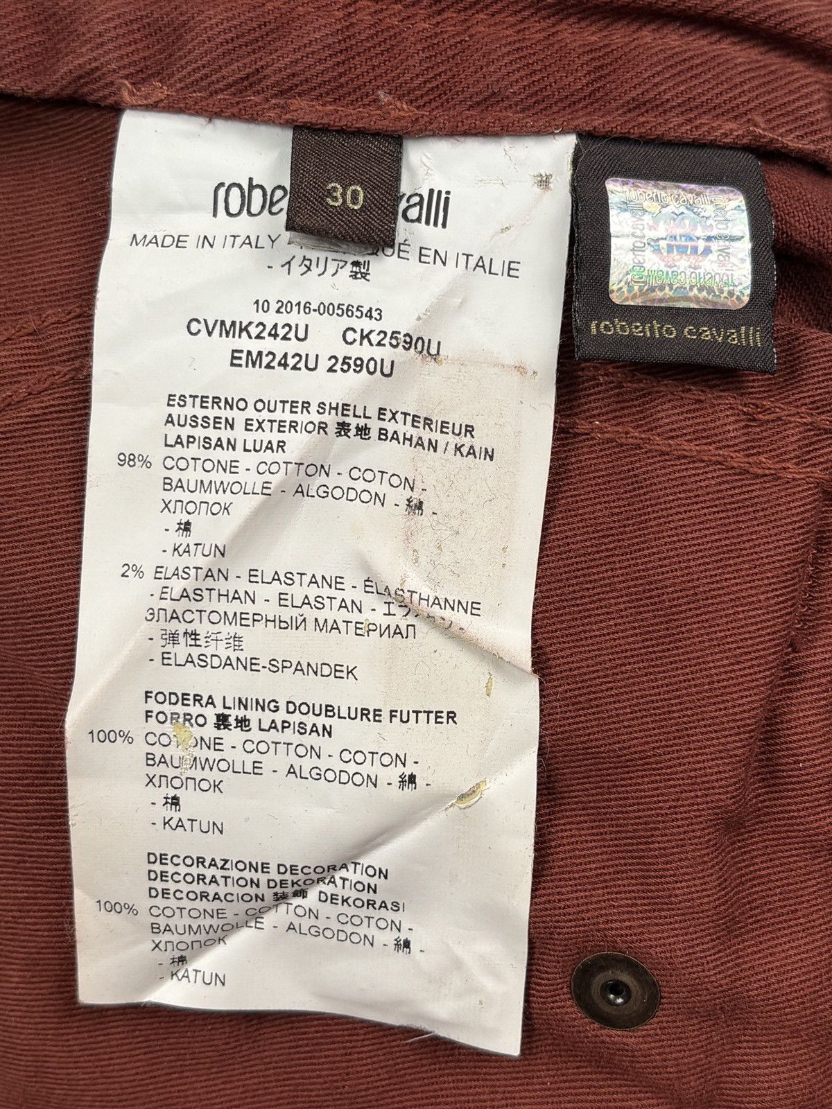 Roberto Cavalli Burgundy Snake Embroidered Slim Fit Jeans Size US 30 / EU 46 - 10 Thumbnail
