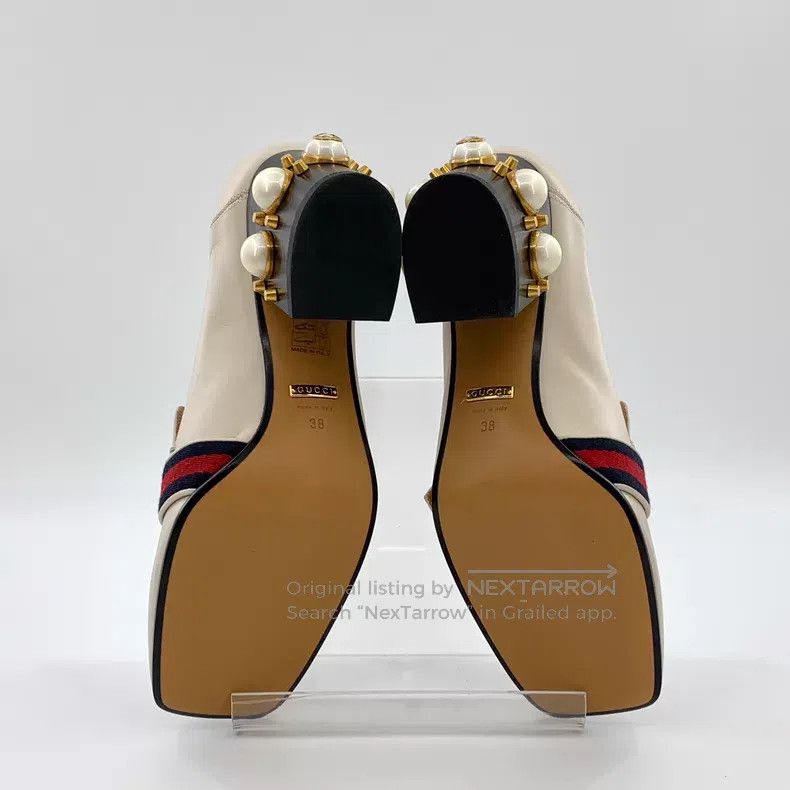 Gucci Gucci Beige apricot striped double G pearl decoration shee Size US 7.5 / IT 37.5 - 5 Thumbnail