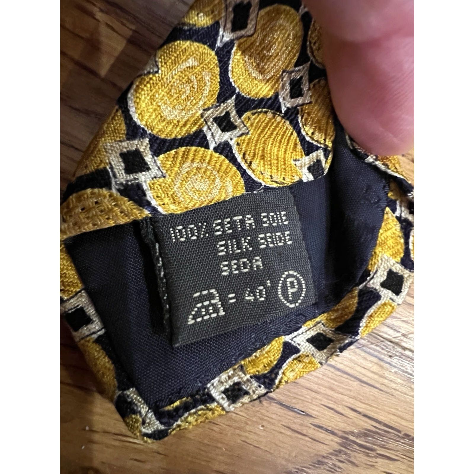 Ermenegildo Zegna Ermenegildo Zegna Designer Tie 100% Silk Geometric Pattern Yellow Gold Handmade Regular Multicolor Italy Mens Size ONE SIZE - 5 Thumbnail