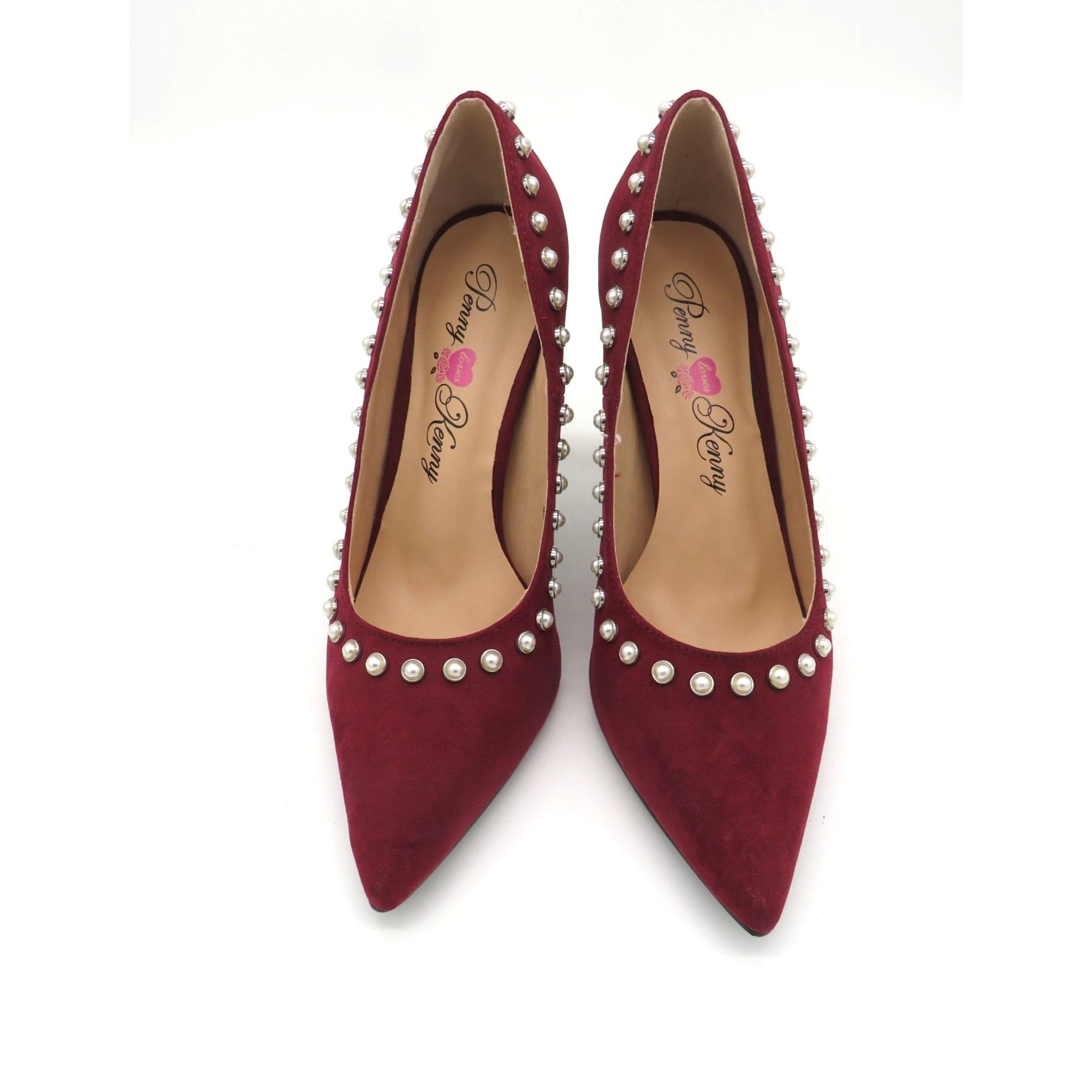 Other Penny Loves Kenny Burgundy Pearl-Studded Pointed Toe Heels Size US 9.5 / IT 39.5 - 2 Thumbnail