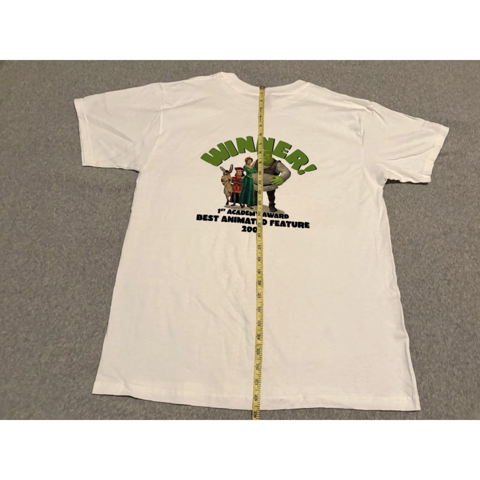 Fruit Of The Loom VINTAGE DreamWorks Shrek 2001 Academy Award Winner Movie Promo Tee T-Shirt Large Mens White Cotton Short Sleeve Crew Neck Graphic Print L Size US L / EU 52-54 / 3 - 7 Thumbnail