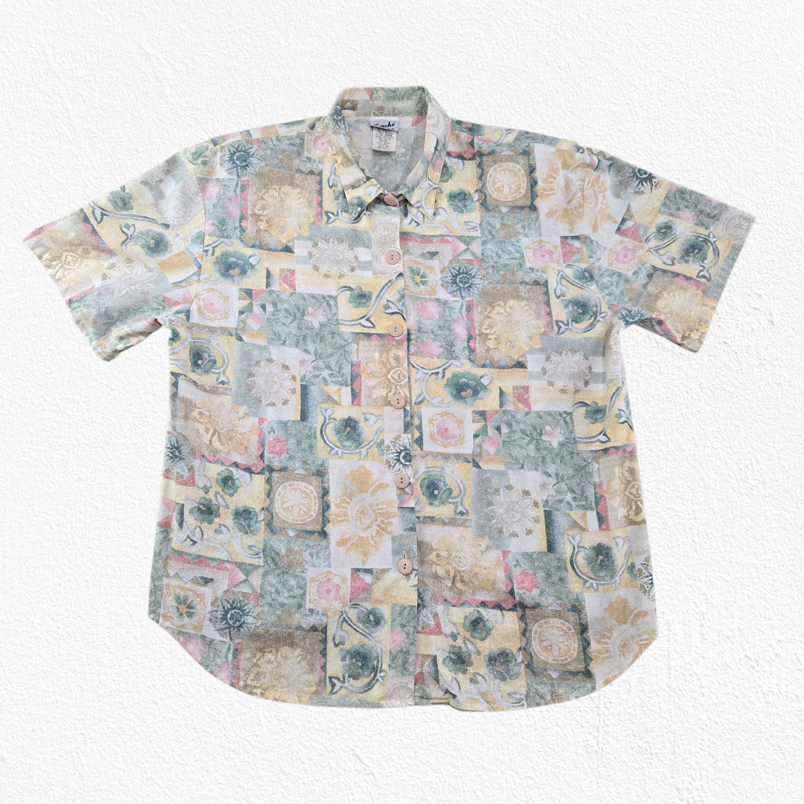 Vintage Vintage Cotton Button Up Shirt Pastel Patchwork Made USA XL Size XL / US 12-14 / IT 48-50 - 2 Thumbnail