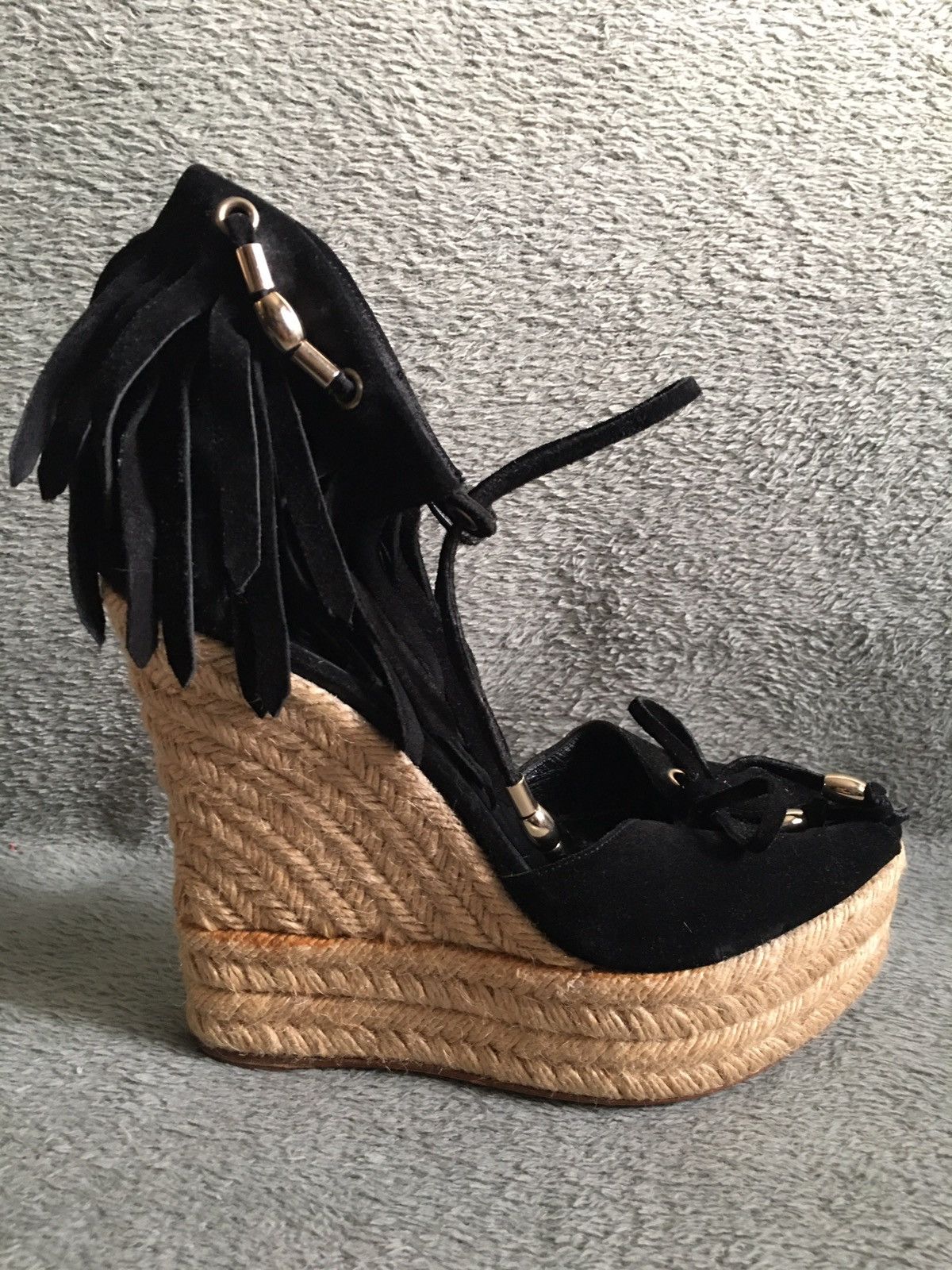 Gucci GUCCI Espadrilles Black Suede Wedge Sandals EU40 Size US 10 / IT 40 - 9 Thumbnail