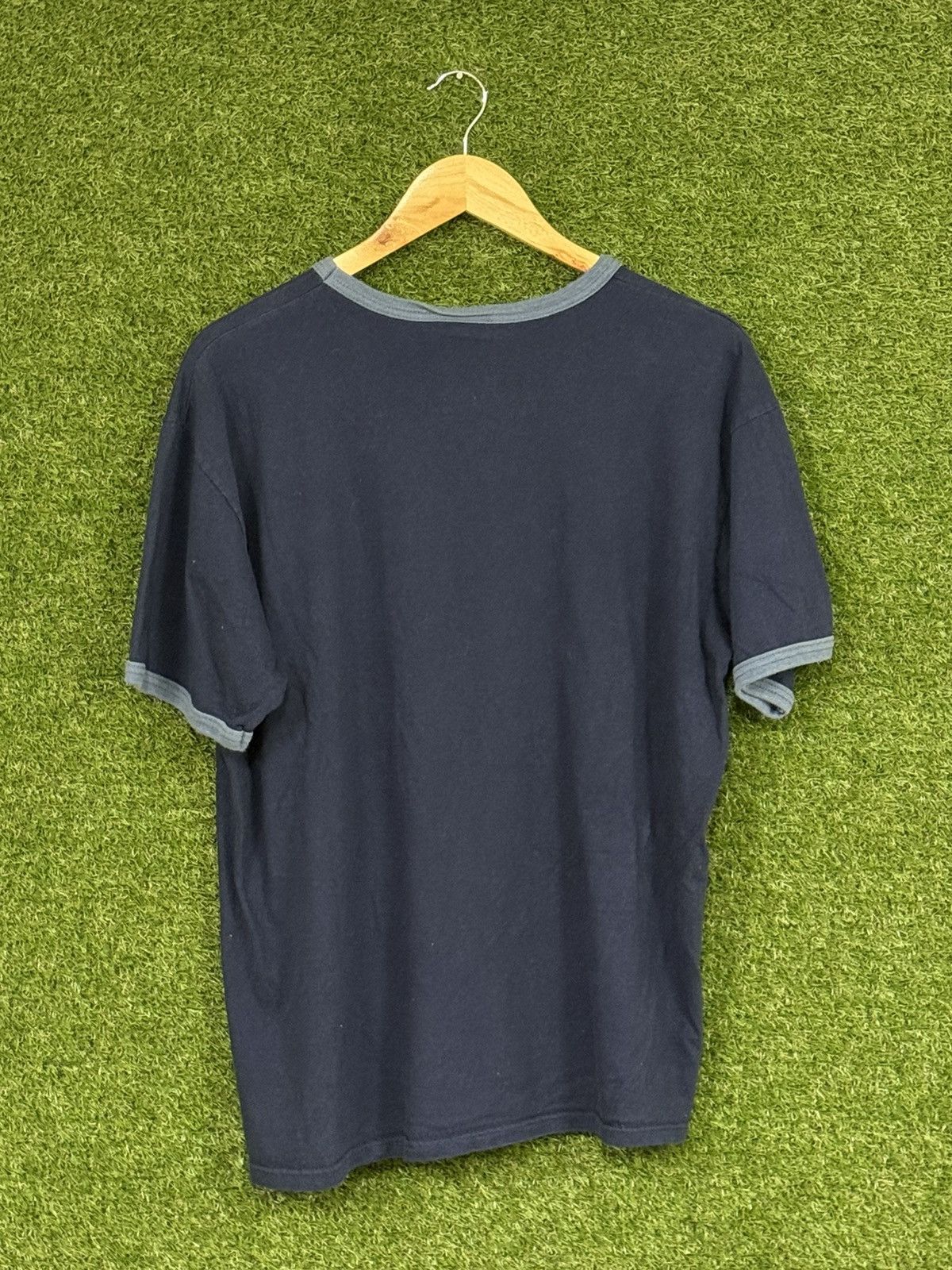 Nike Vintage Nike Ringer Navy Yellow Swoosh Silver Tag Logo Tee Size US XL / EU 56 / 4 - 5 Thumbnail