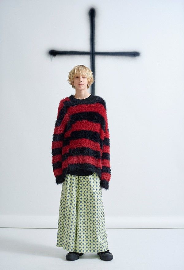 Japanese Brand 【Lad Musician Striped Faux Fur Assymetric Sweater】 Size US M / EU 48-50 / 2 - 1 Thumbnail