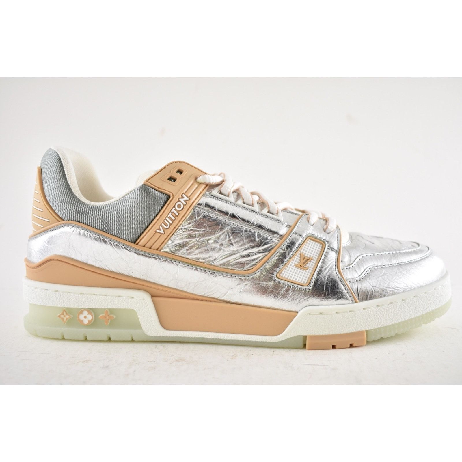Louis Vuitton Louis Vuitton Metallic Silver Beige White Low Top Trainer Size US 10 / EU 43 - 2 Thumbnail