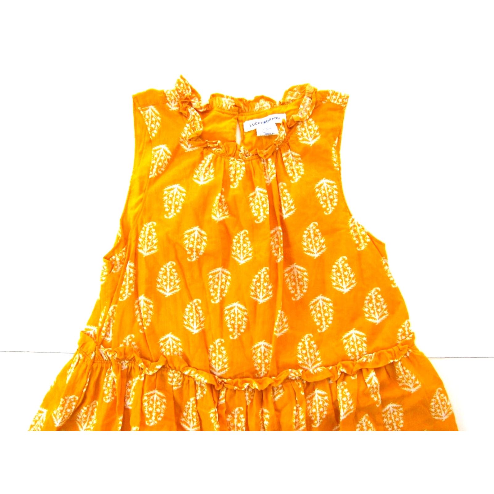 Lucky Brand Lucky Brand 100% Cotton Orange White Floral High Neck Sheath Tank Sun Dress XS Size XS / US 0-2 / IT 36-38 - 4 Thumbnail