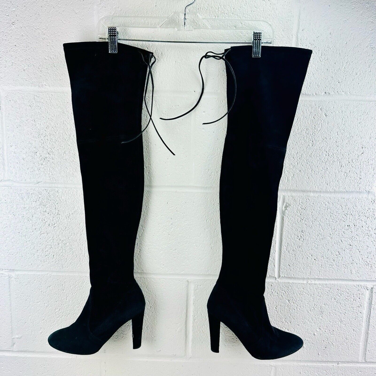 Stuart Weitzman Highland Boots Black Suede Heeled Sz