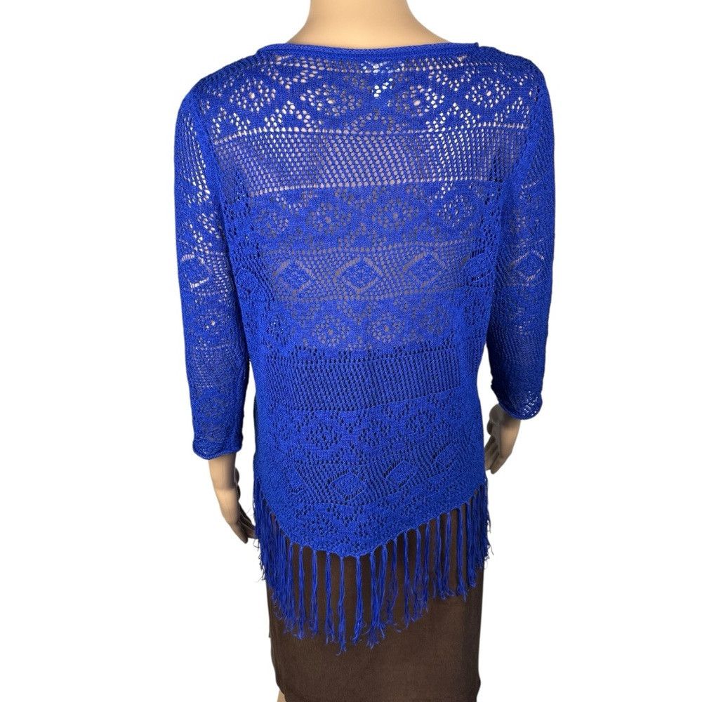 Chicos Chico's Blue Knit 3/4 Sleeve Fringe Top Size 2 US L Size L / US 10 / IT 46 - 4 Thumbnail