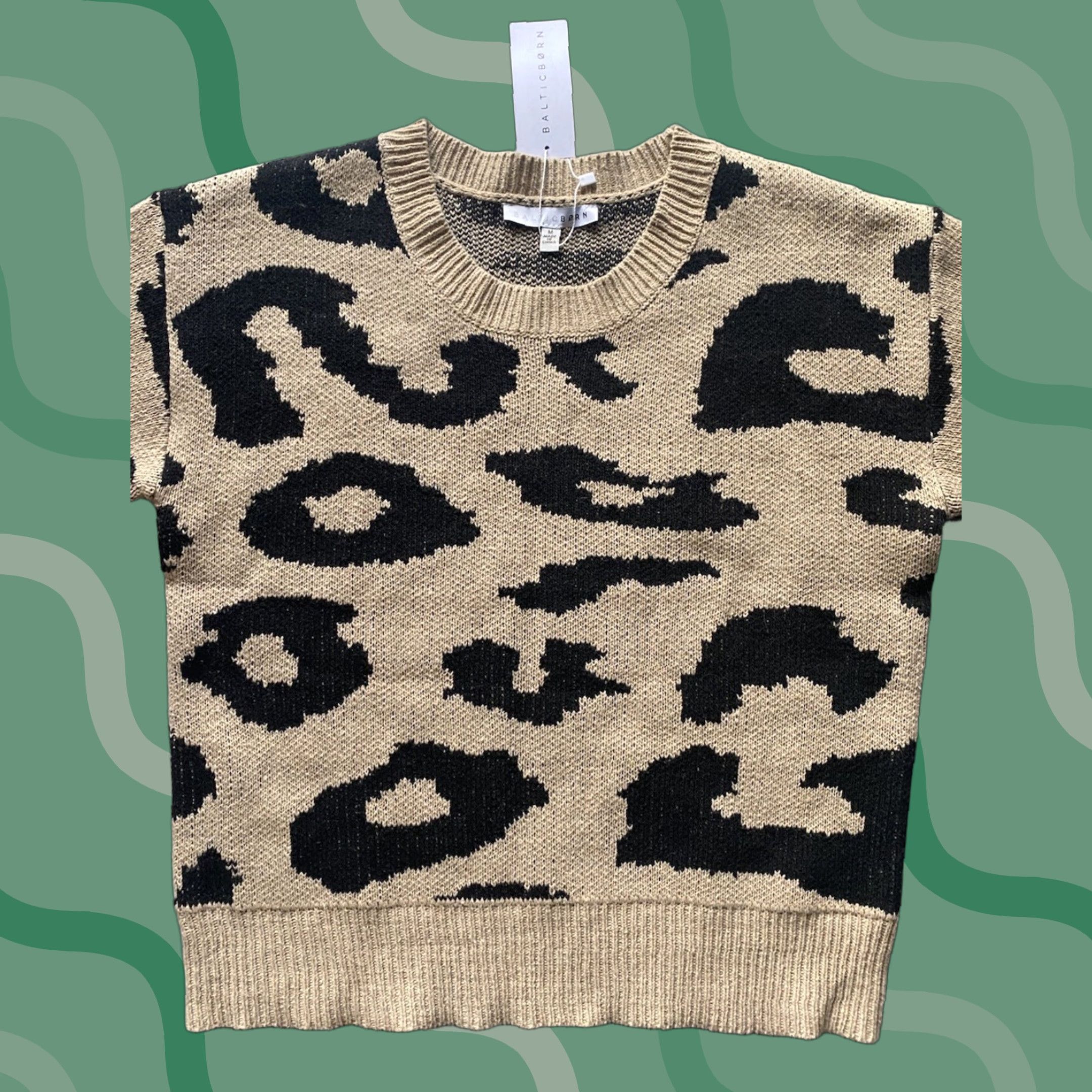Born Baltic Born WOMENS MEDIUM Sweater Tan + Black Jonas Animal Print NEW WITH TAGS Size M / US 6-8 / IT 42-44 - 1 Thumbnail
