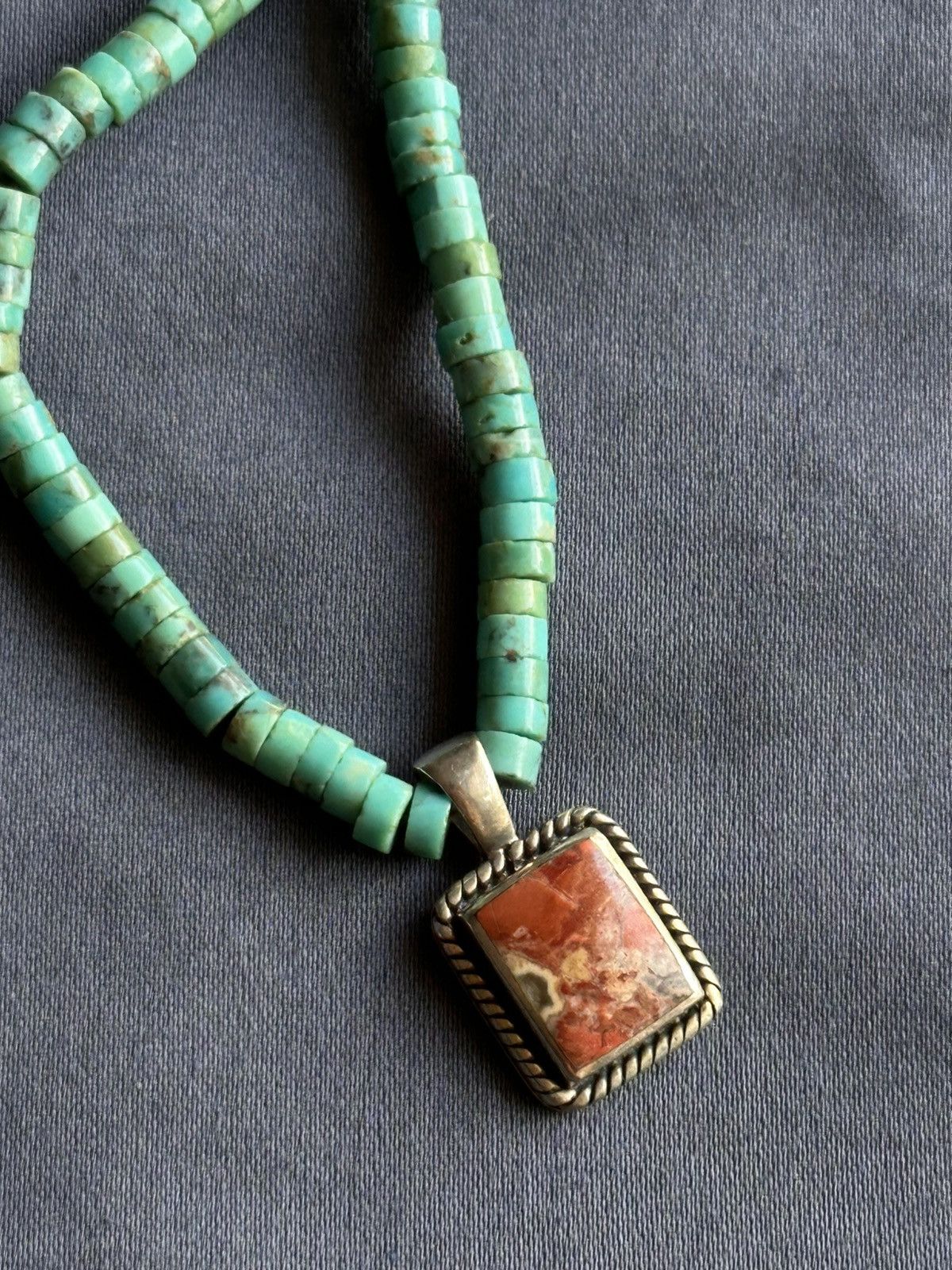 Most Detailed Hand Carved Vintage Turquoise Sterling Silver Necklace