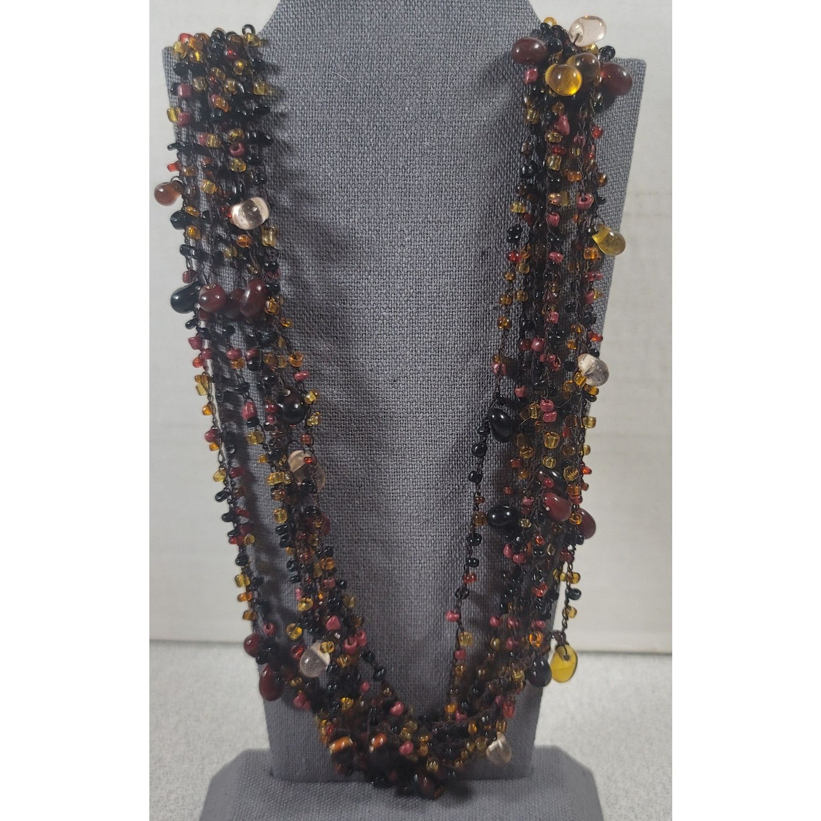 Other 12" Multi Strands Braided Rope Brown Pink Beaded Necklace Size ONE SIZE - 1 Thumbnail