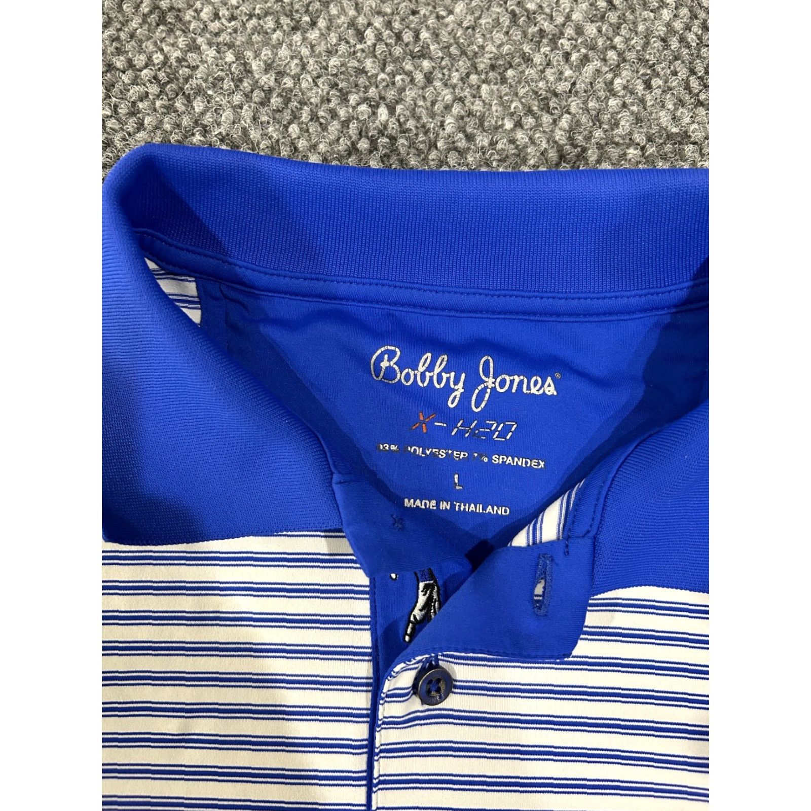 Vintage Bobby Jones Polo Shirt Mens L Blue Striped Performance Stretch Casual Golf Shirt Mens Size L Blue Striped Polo Size US L / EU 52-54 / 3 - 6 Thumbnail