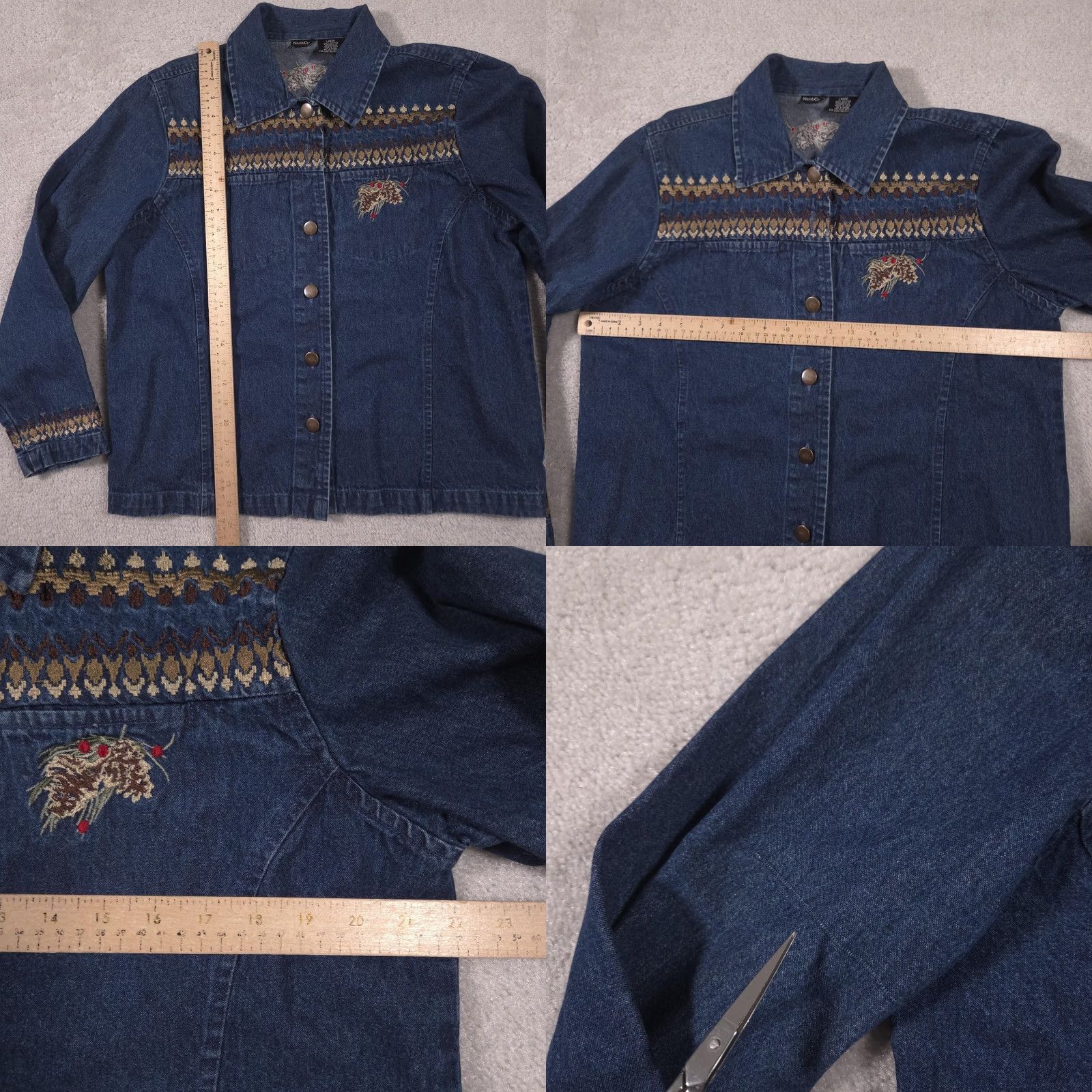 Denime VINTAGE NorthCrest Jacket Womens Large Blue Denim Fair Isle Pinecone Embroidered Holiday Size L / US 10 / IT 46 - 8 Thumbnail