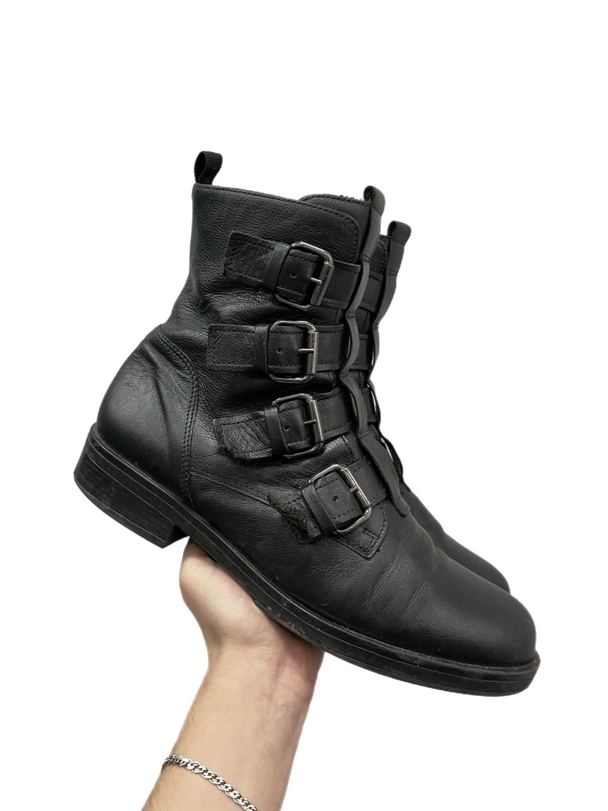 Hedi Slimane Belted margiela style Leather Buckle Combat Boots Gothic Size US 7.5 / EU 40-41 - 2 Thumbnail