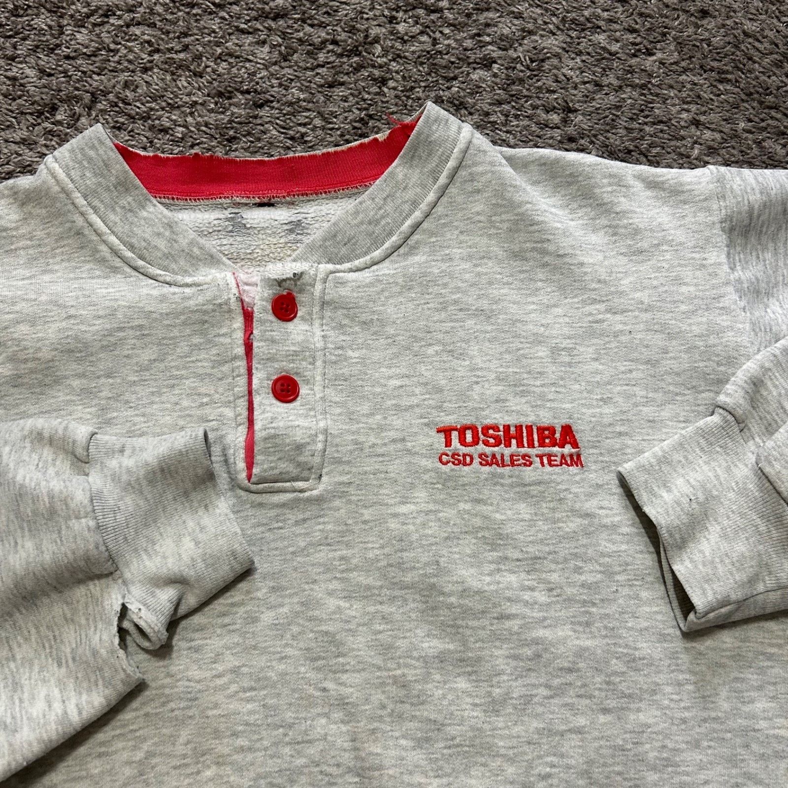 Vintage Vintage Thrashed Sweatshirt Henley Pullover Crewneck 80s 90s Size ONE SIZE - 2 Thumbnail