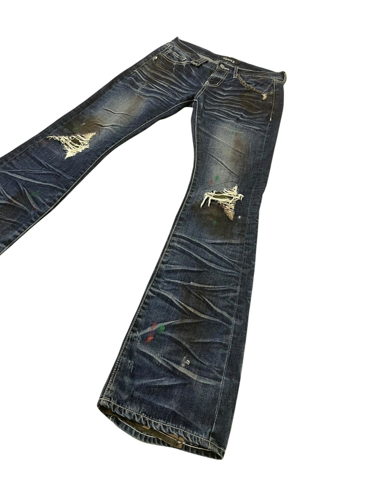 Japanese Brand Flare Jeans CavariA Honeycomb Distress Low Rise ERD 2🟦6 Size US 30 / EU 46 - 3 Thumbnail