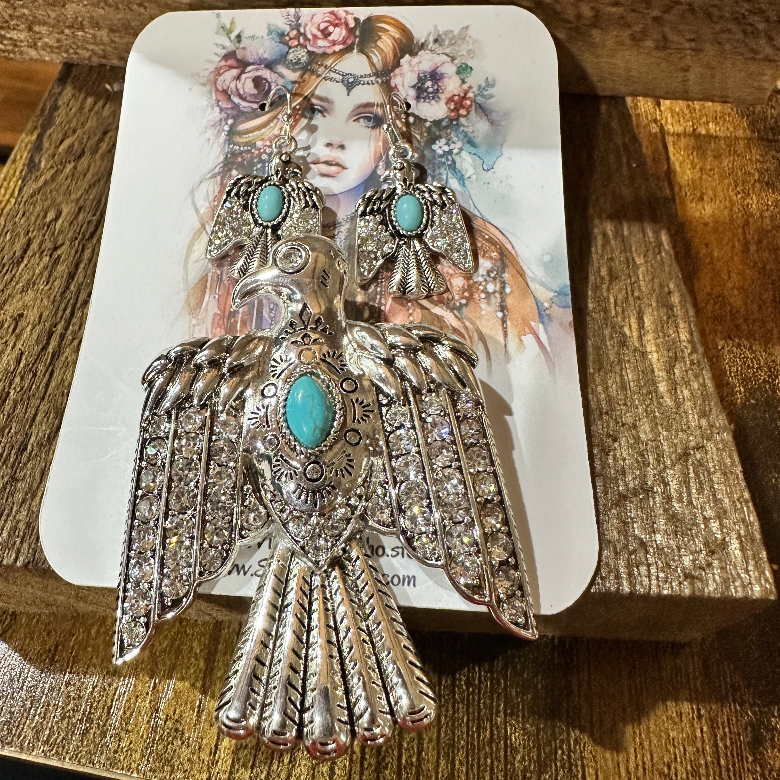 Other Boho Thunderbird Majesty: Turquoise & Silver Pendant of Stre Size ONE SIZE - 2 Thumbnail
