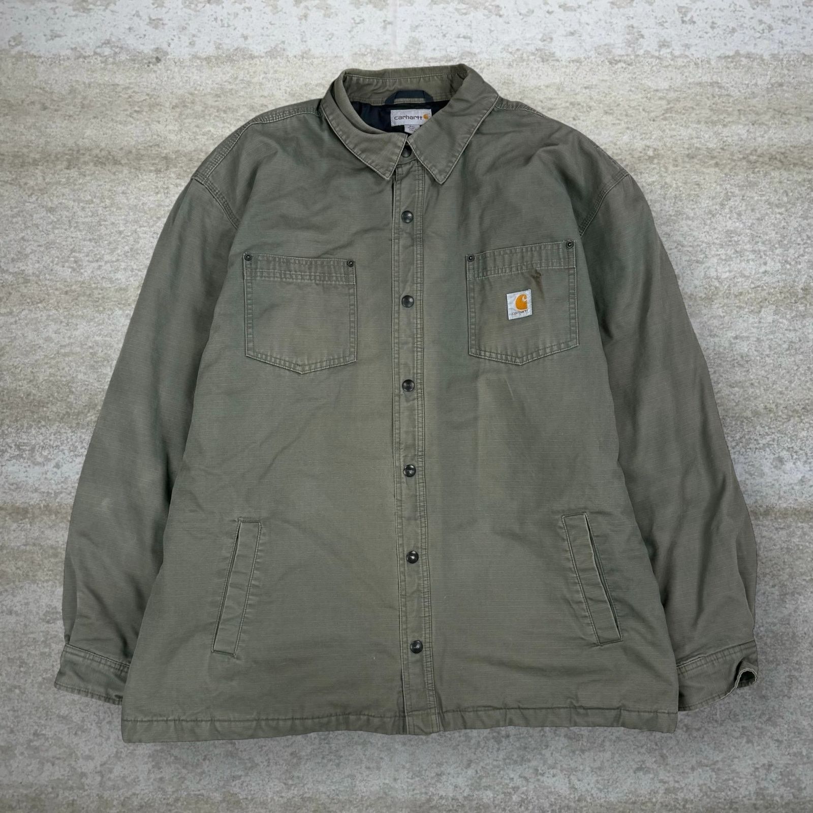 Vintage 90s Carhartt Jacket Mens 2XL Olive Green White Logo